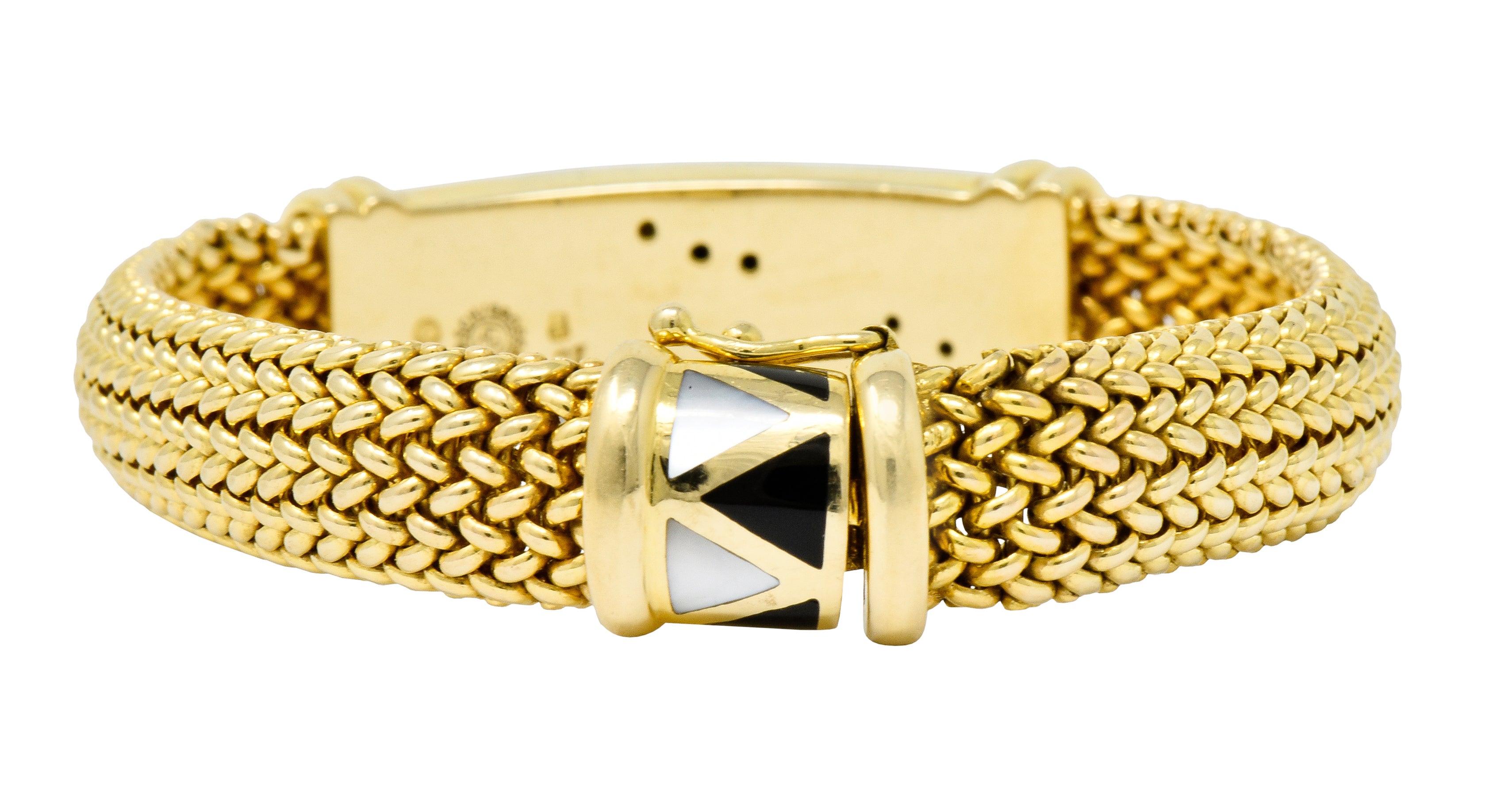 Asch Grossbardt Vintage Diamond Gemstone Inlay 14 Karat Gold Mesh Bracelet - Wilson's Estate Jewelry