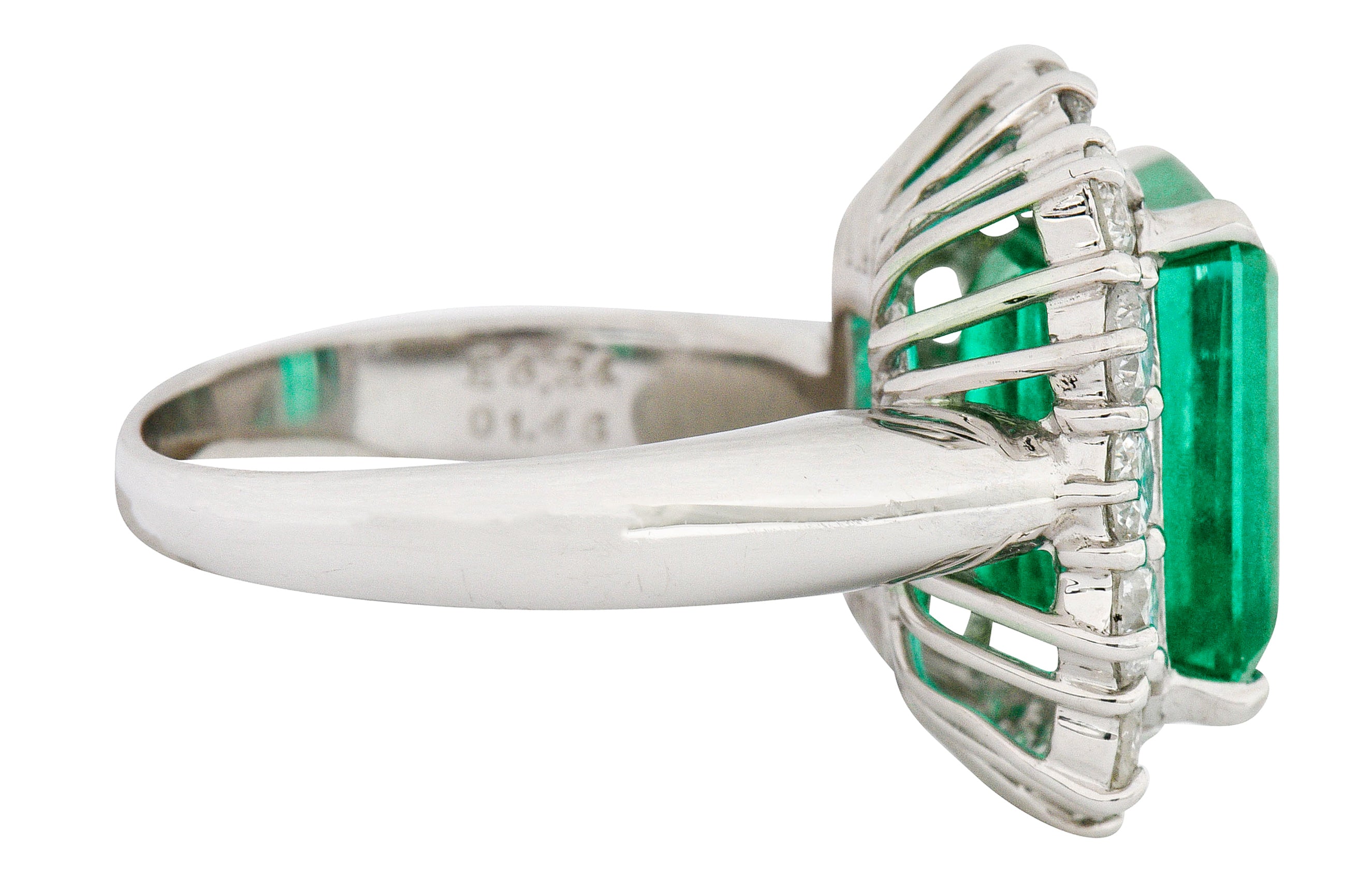 Vivid 7.70 CTW Colombian Emerald Diamond Platinum Cluster Ring GIARing - Wilson's Estate Jewelry