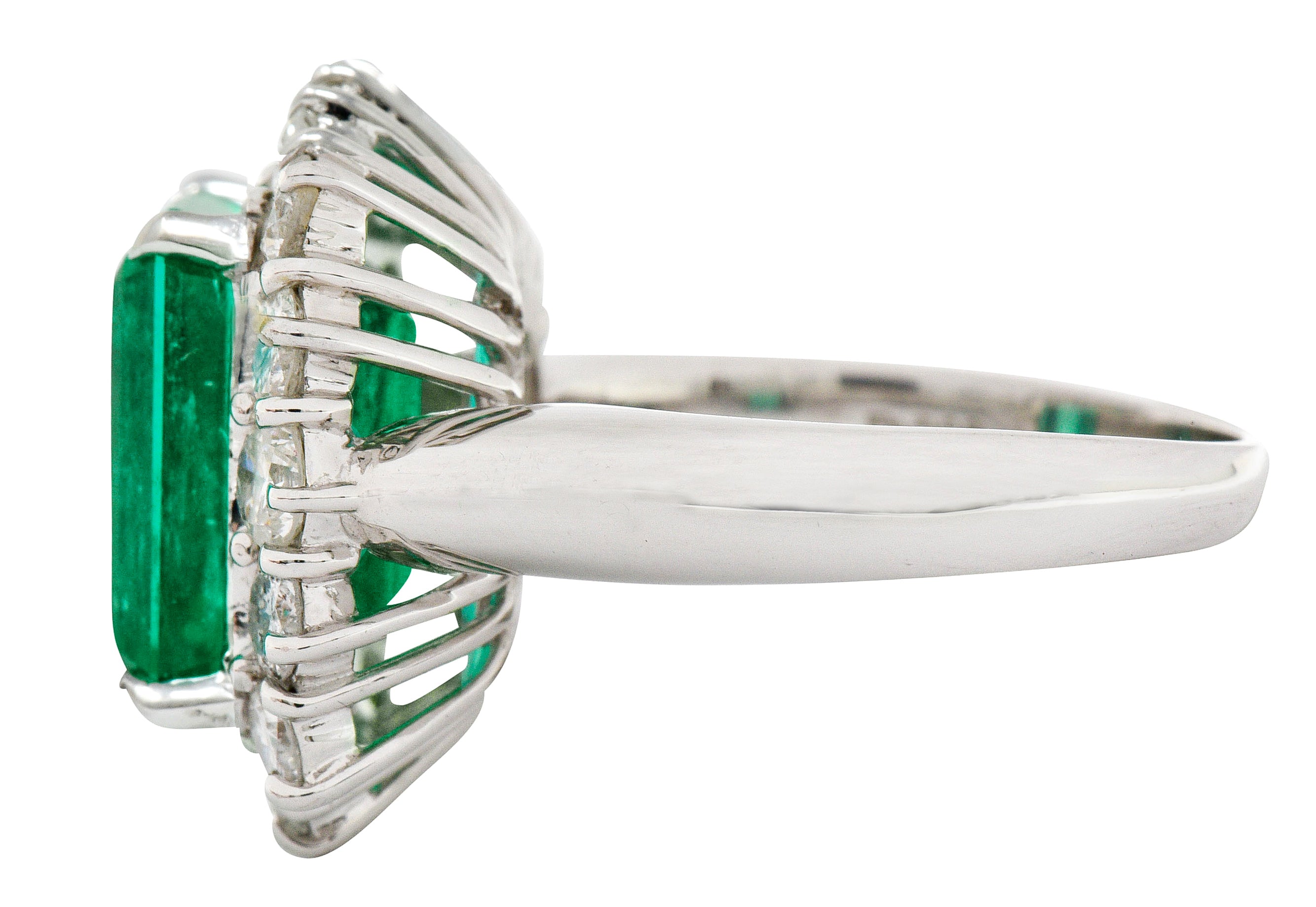 7.70 CTW Colombian Emerald Diamond Platinum Cluster Ring GIARing - Wilson's Estate Jewelry