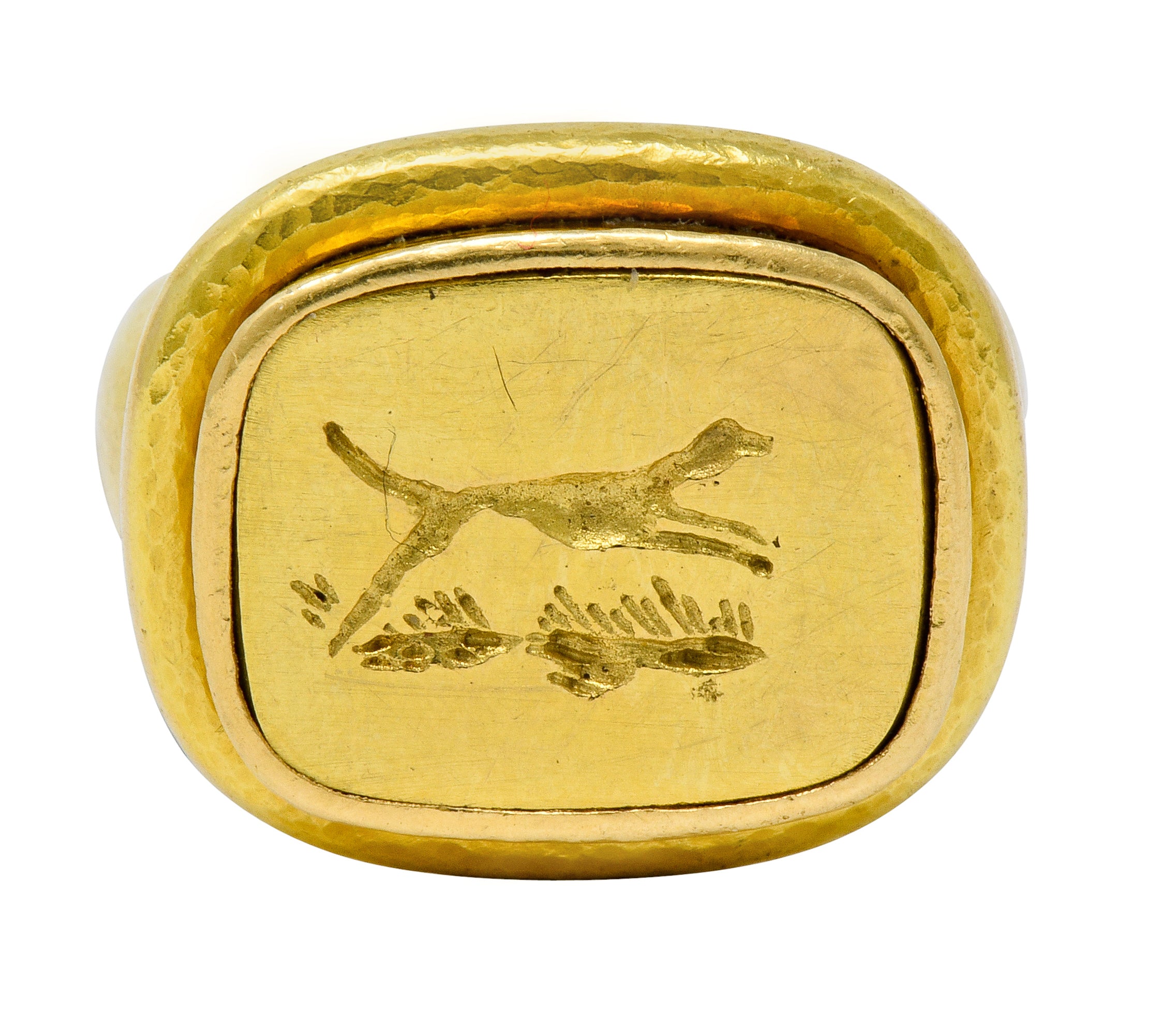 Elizabeth Locke Contemporary 18 Karat Gold Foxhound Signet Ring - Wilson's Estate Jewelry