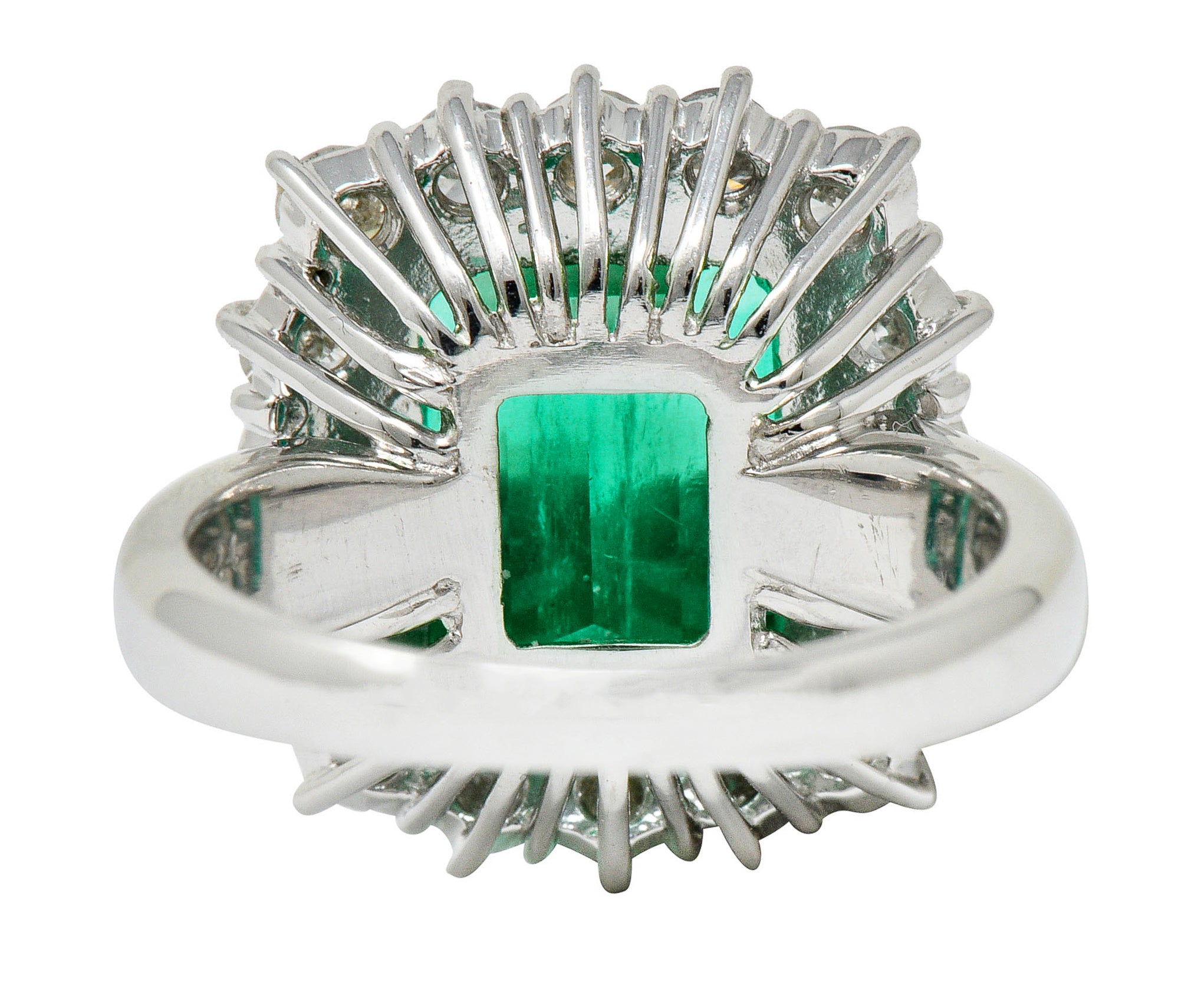 7.70 CTW Colombian Emerald Diamond Platinum Cluster Ring GIARing - Wilson's Estate Jewelry