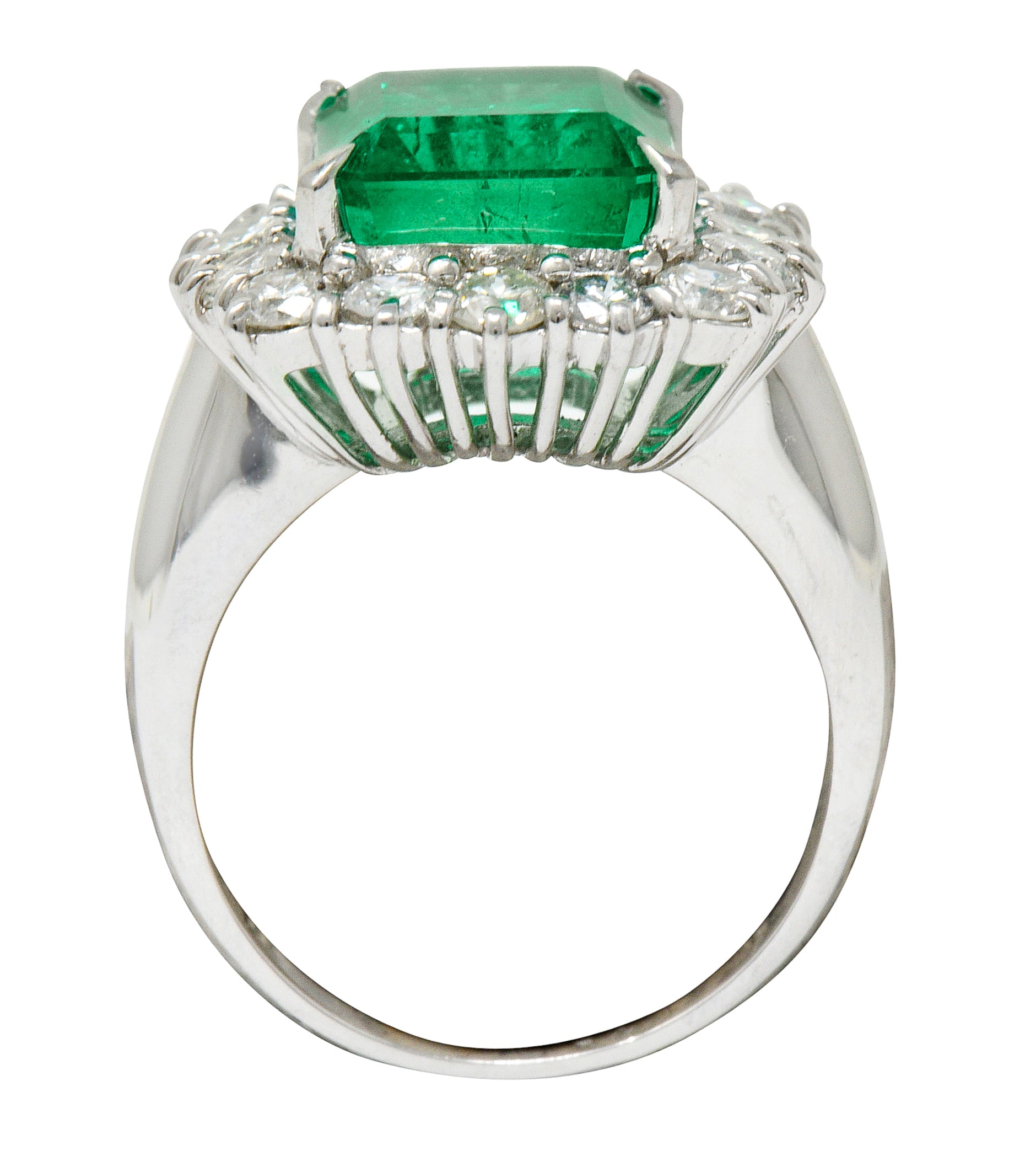 Vivid 7.70 CTW Colombian Emerald Diamond Platinum Cluster Ring GIARing - Wilson's Estate Jewelry