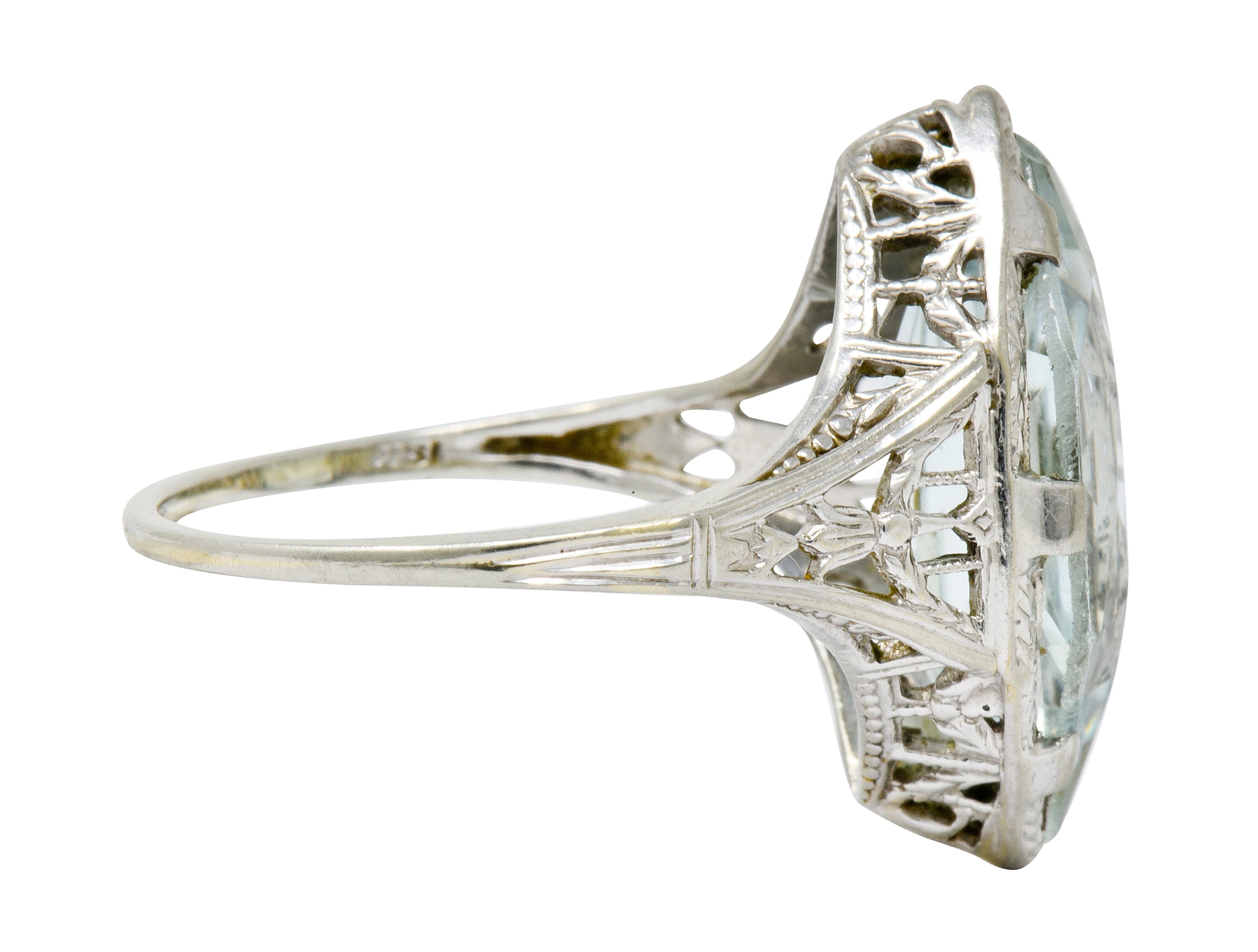 Art Deco Aquamarine 18 Karat White Gold Navette Dinner Ring - Wilson's Estate Jewelry