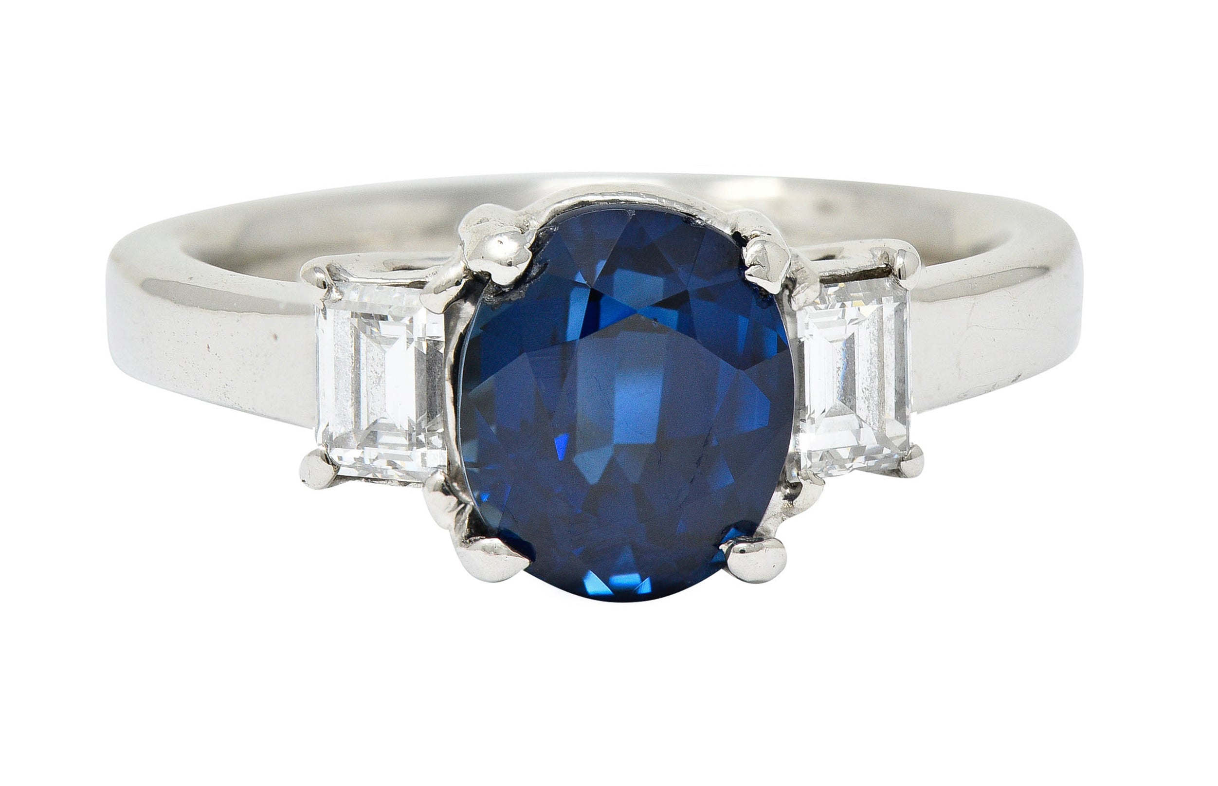 Modern 3.36 CTW Sapphire Diamond Platinum Three Stone RingRing - Wilson's Estate Jewelry