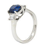 Modern 3.36 CTW Sapphire Diamond Platinum Three Stone RingRing - Wilson's Estate Jewelry