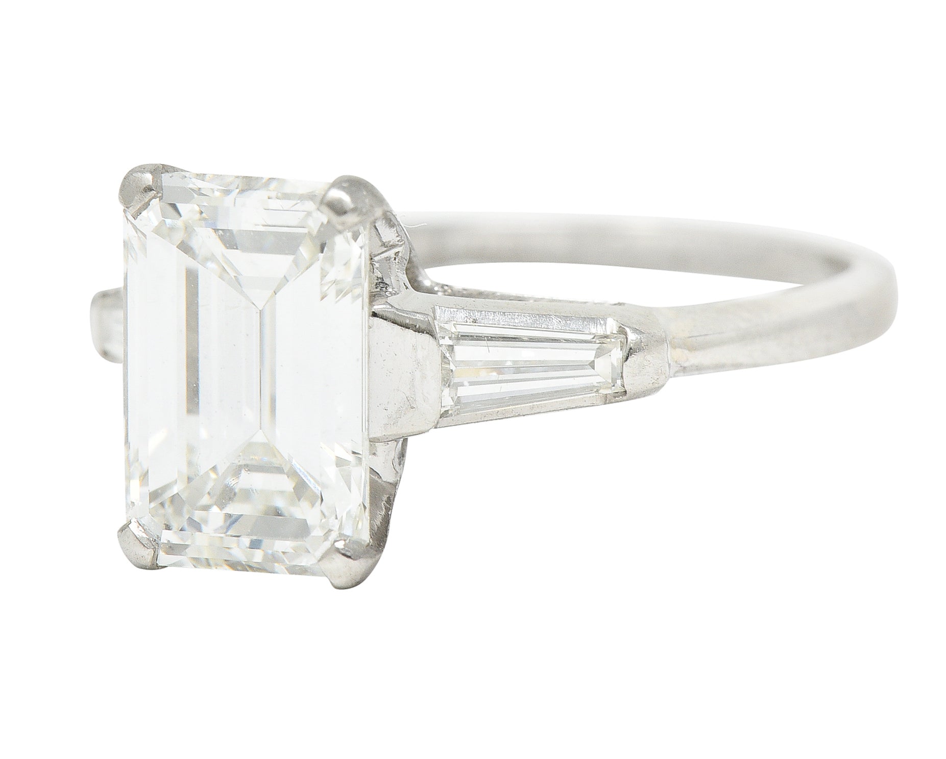 1960's 2.30 CTW Emerald Cut Diamond Platinum Vintage Engagement Ring GIA Wilson's Estate Jewelry