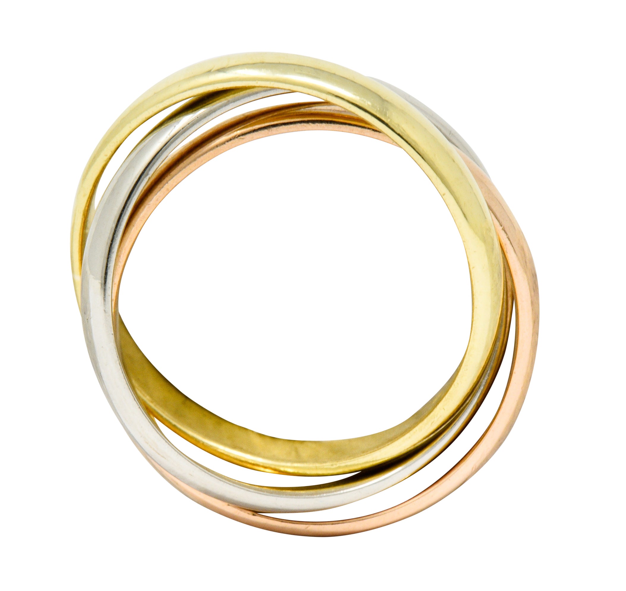 Cartier 18 Karat Tri-Colored Gold Unisex Trinity Rolling Ring - Wilson's Estate Jewelry