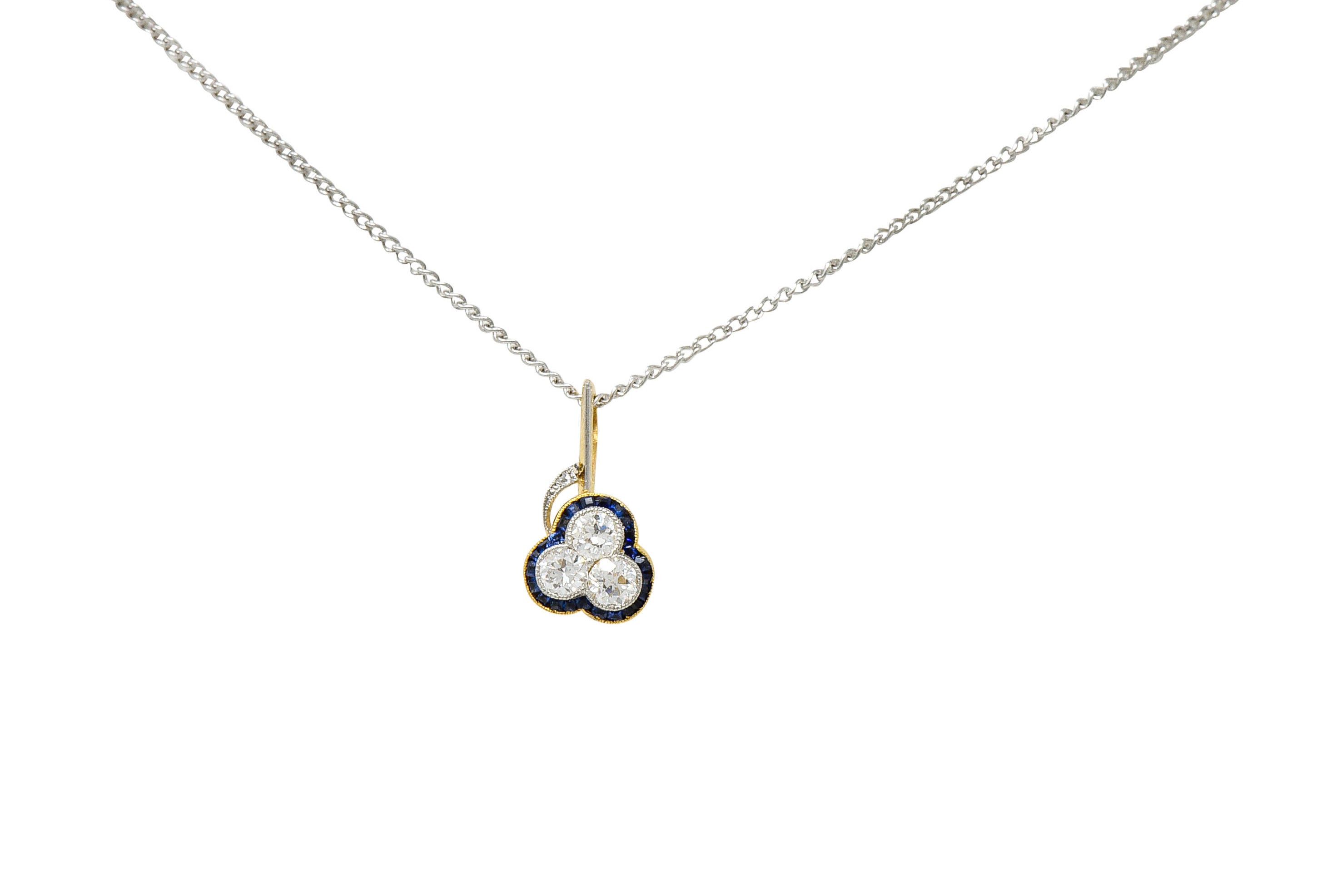 Edwardian Diamond Platinum-Topped 18 Karat Gold Clover Pendant NecklaceNecklace - Wilson's Estate Jewelry