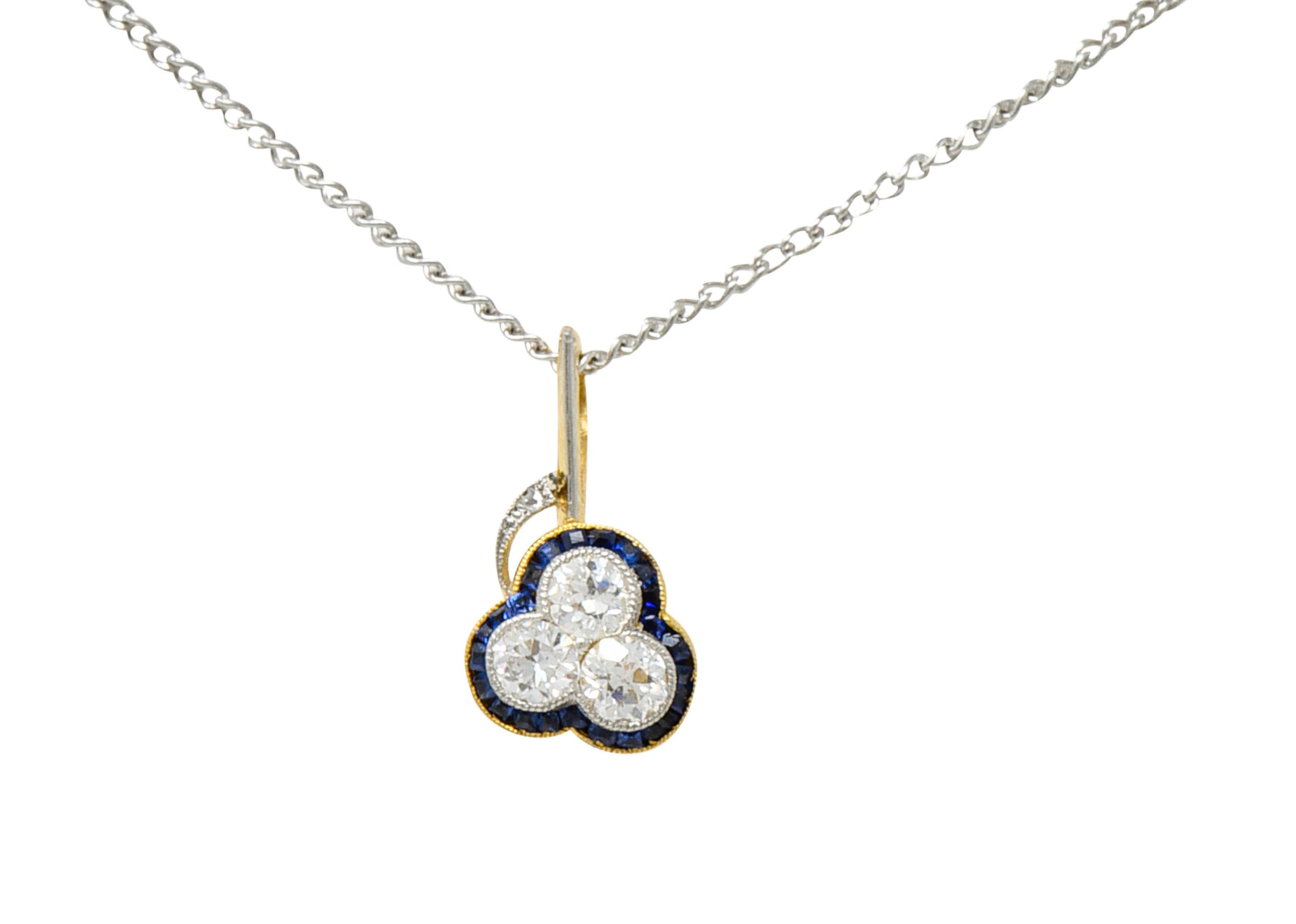 Edwardian Diamond Platinum-Topped 18 Karat Gold Clover Pendant NecklaceNecklace - Wilson's Estate Jewelry