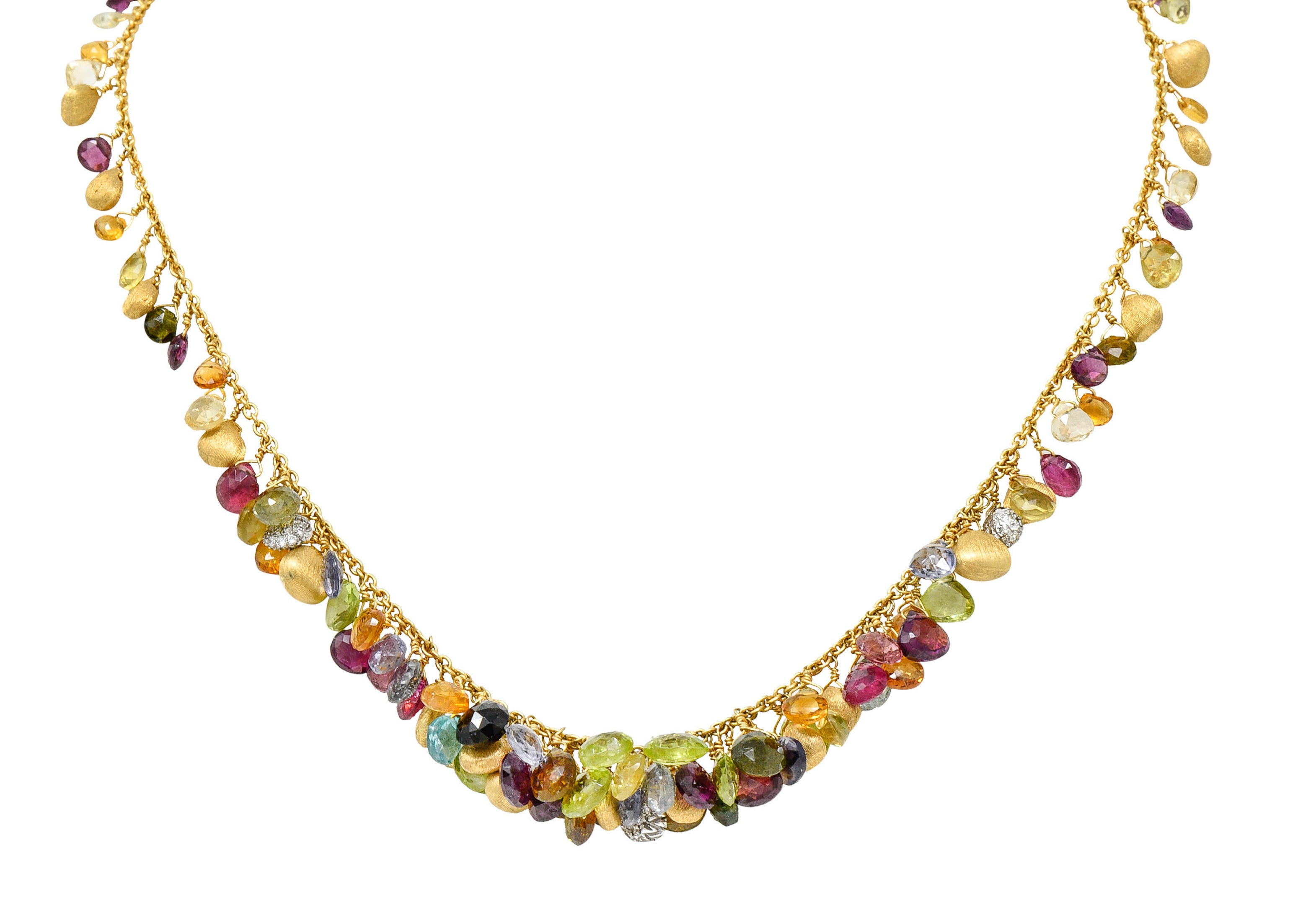 Marco Bicego Multi-Gem Diamond 18 Karat Gold Paradise Droplet NecklaceNecklace - Wilson's Estate Jewelry