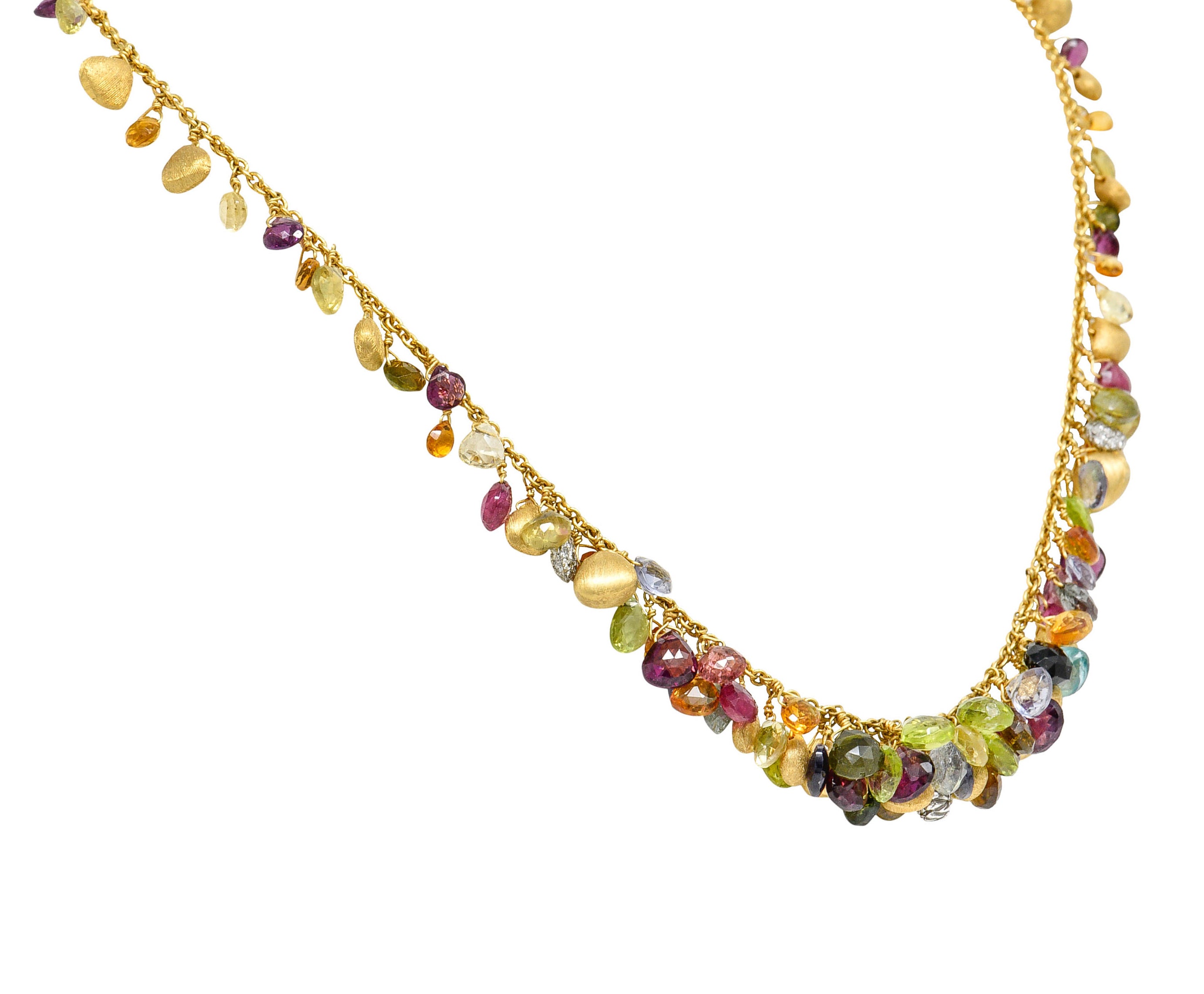 Marco Bicego Multi-Gem Diamond 18 Karat Gold Paradise Droplet NecklaceNecklace - Wilson's Estate Jewelry