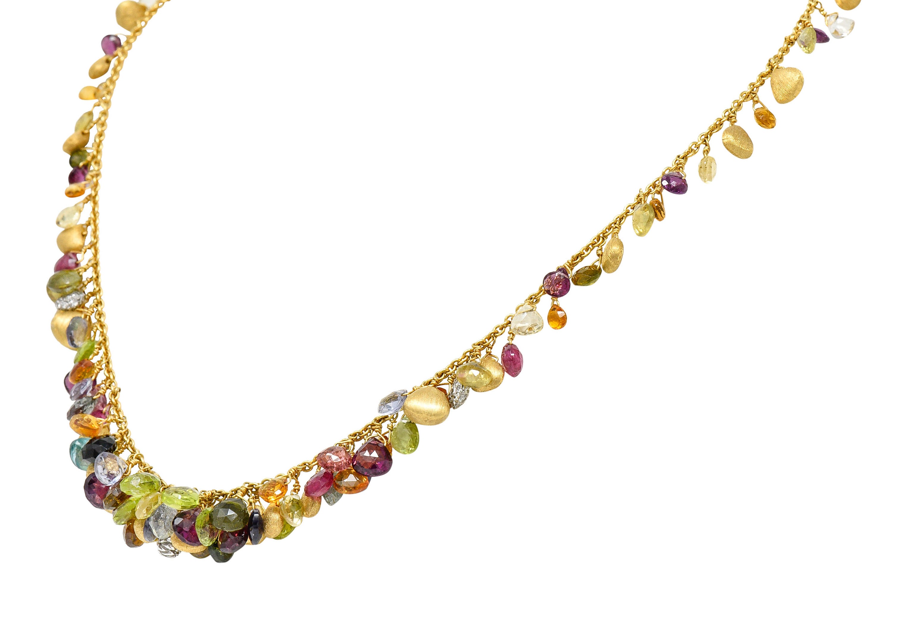 Marco Bicego Multi-Gem Diamond 18 Karat Gold Paradise Droplet NecklaceNecklace - Wilson's Estate Jewelry