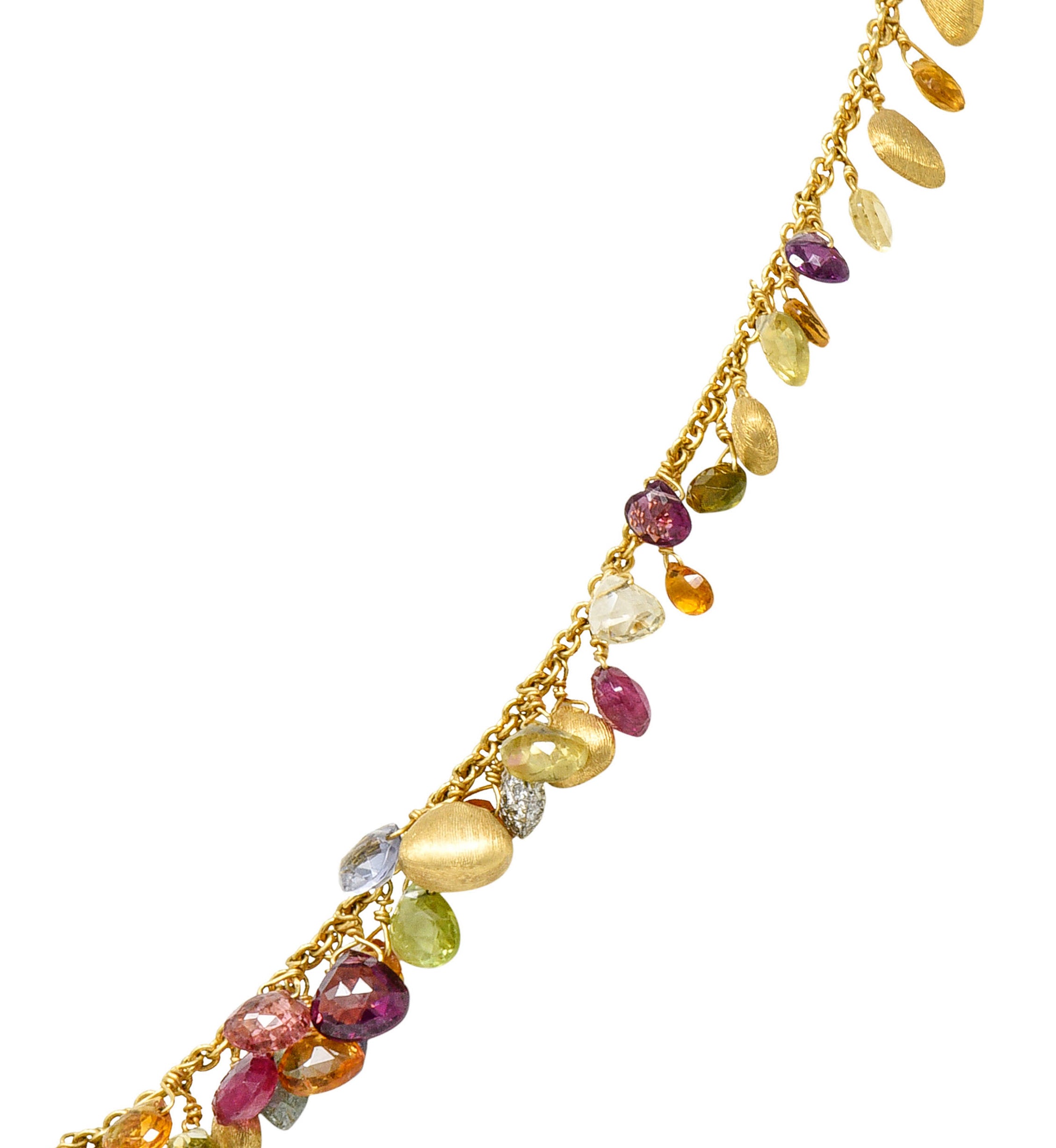 Marco Bicego Multi-Gem Diamond 18 Karat Gold Paradise Droplet NecklaceNecklace - Wilson's Estate Jewelry