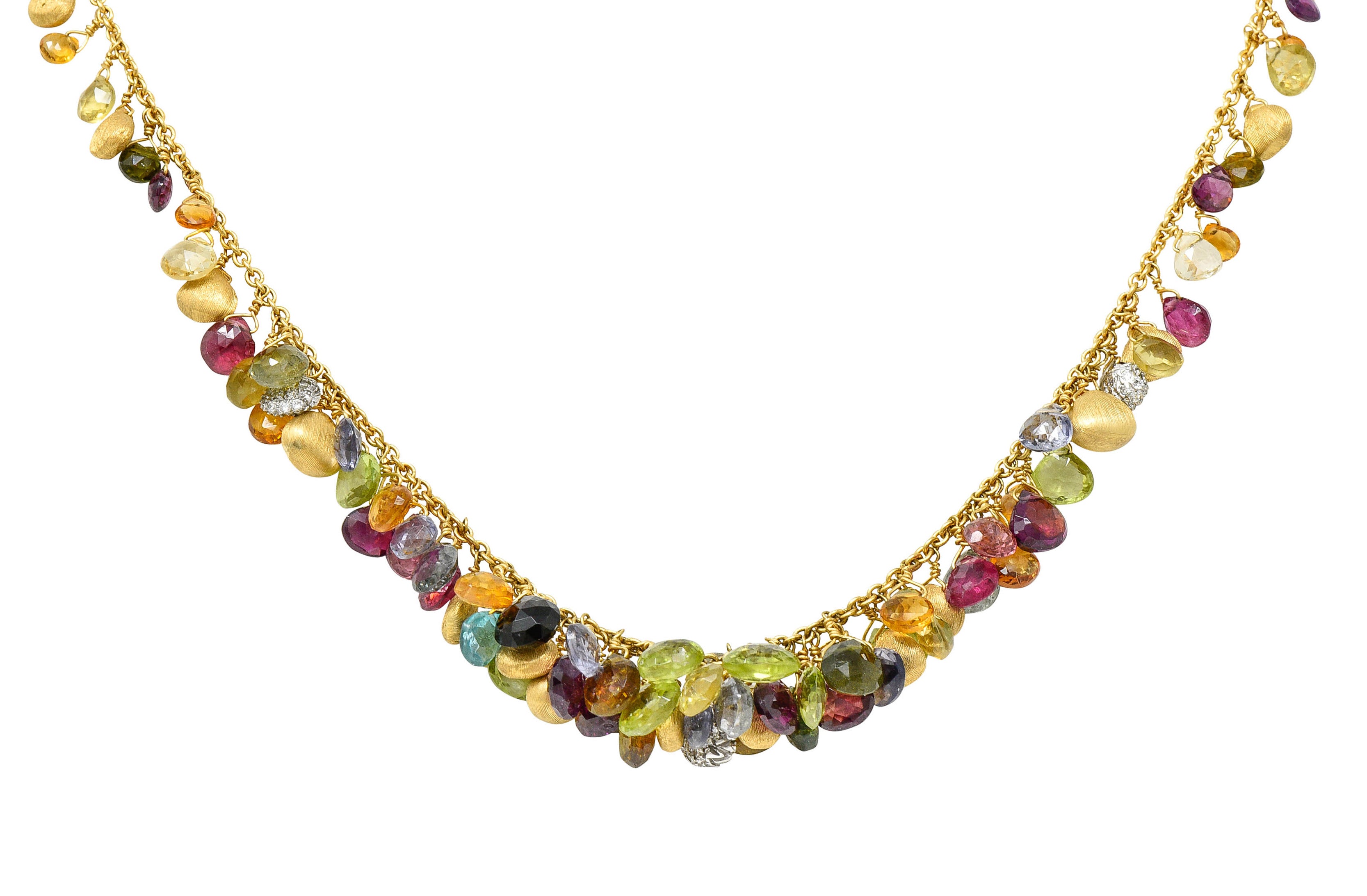 Marco Bicego Multi-Gem Diamond 18 Karat Gold Paradise Droplet NecklaceNecklace - Wilson's Estate Jewelry