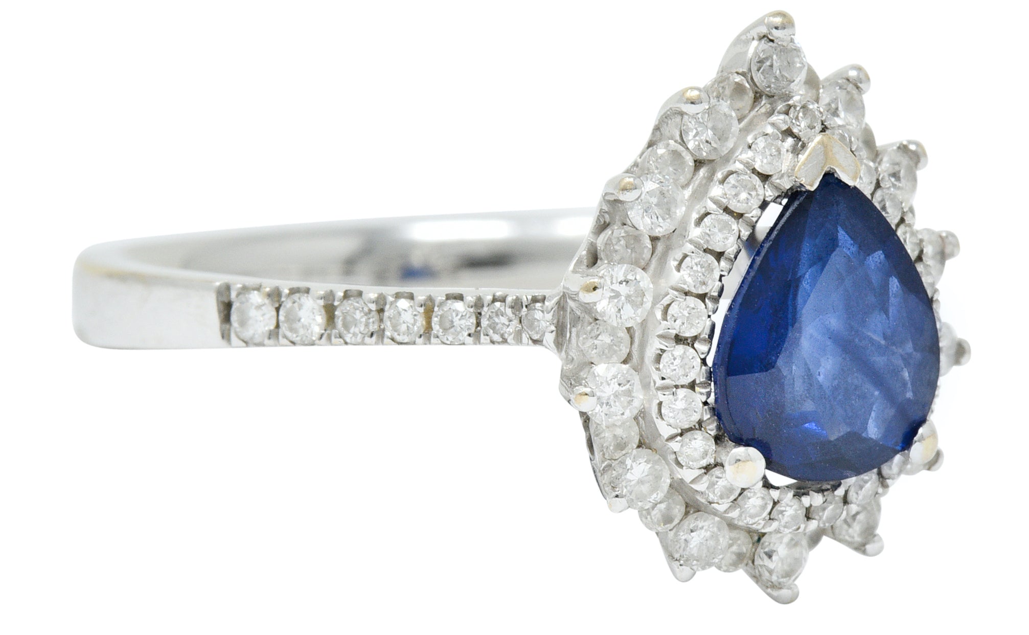 Contemporary 1.66 CTW Sapphire Diamond 18 Karat White Gold Cluster RingRing - Wilson's Estate Jewelry