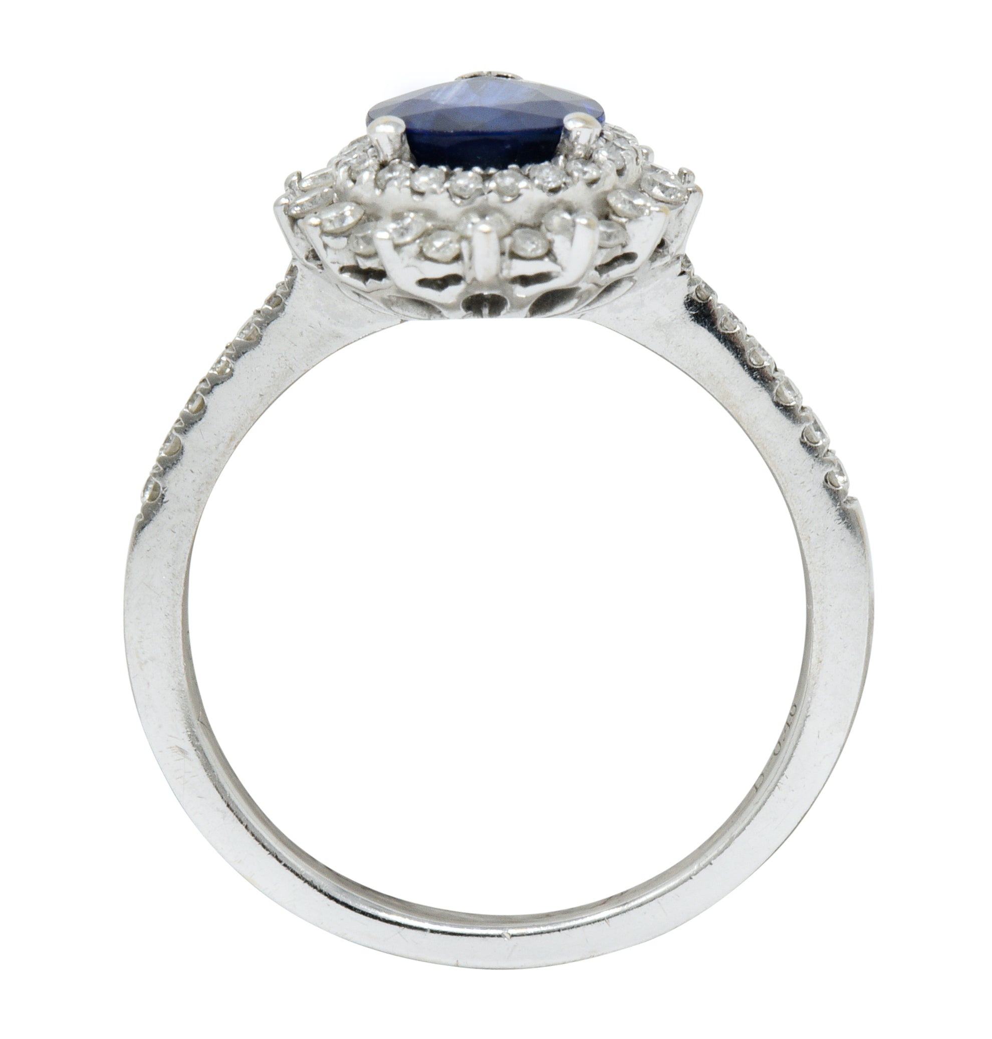 Contemporary 1.66 CTW Sapphire Diamond 18 Karat White Gold Cluster RingRing - Wilson's Estate Jewelry