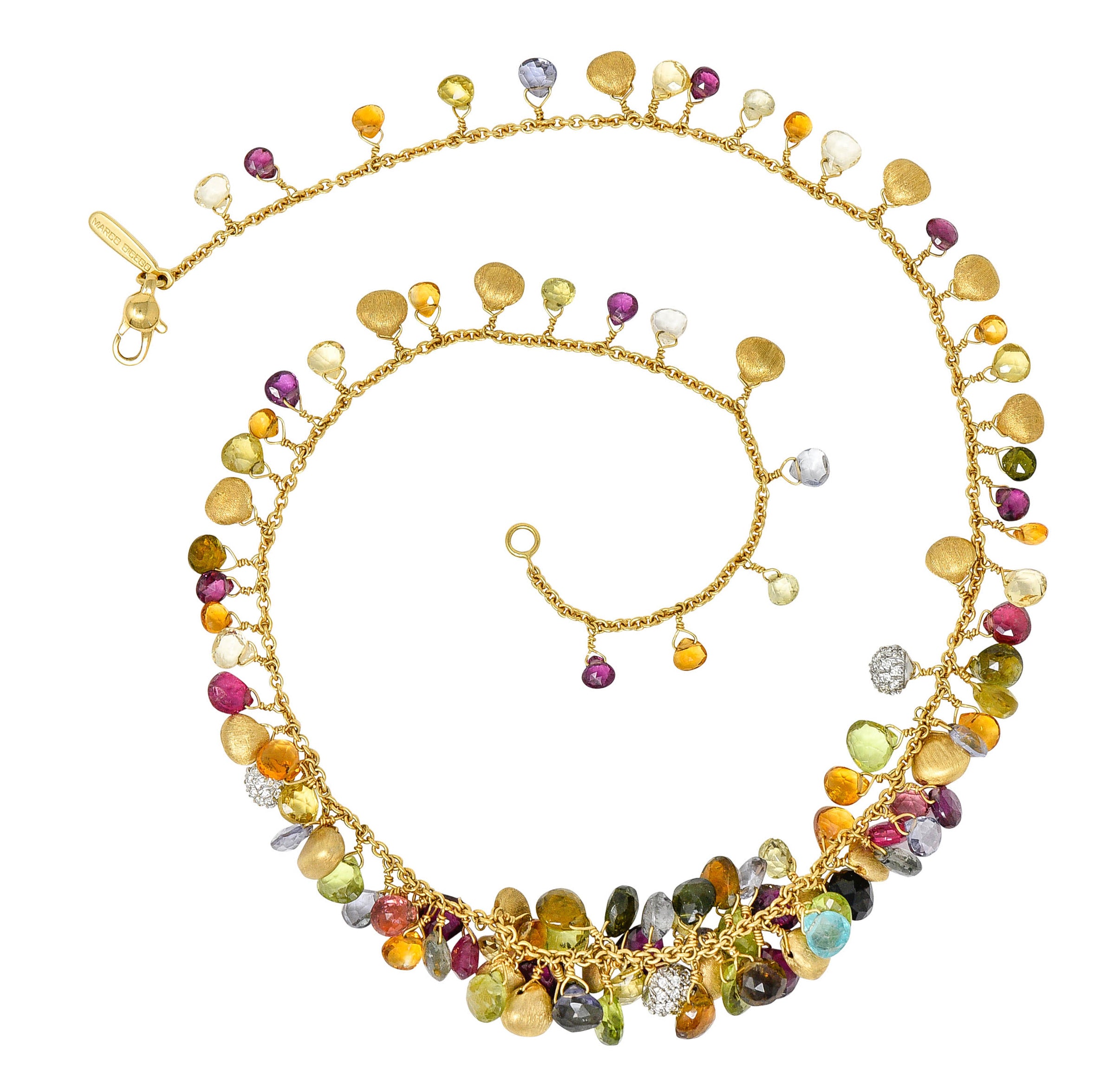 Marco Bicego Multi-Gem Diamond 18 Karat Gold Paradise Droplet NecklaceNecklace - Wilson's Estate Jewelry