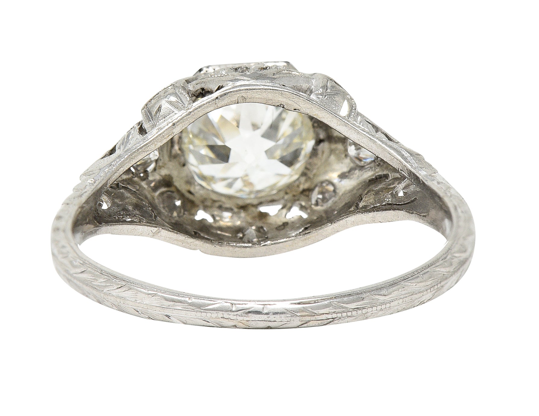 Edwardian Old European 1.64 CTW Diamond Platinum Foliate Antique Engagement Ring GIA Wilson's Estate Jewelry