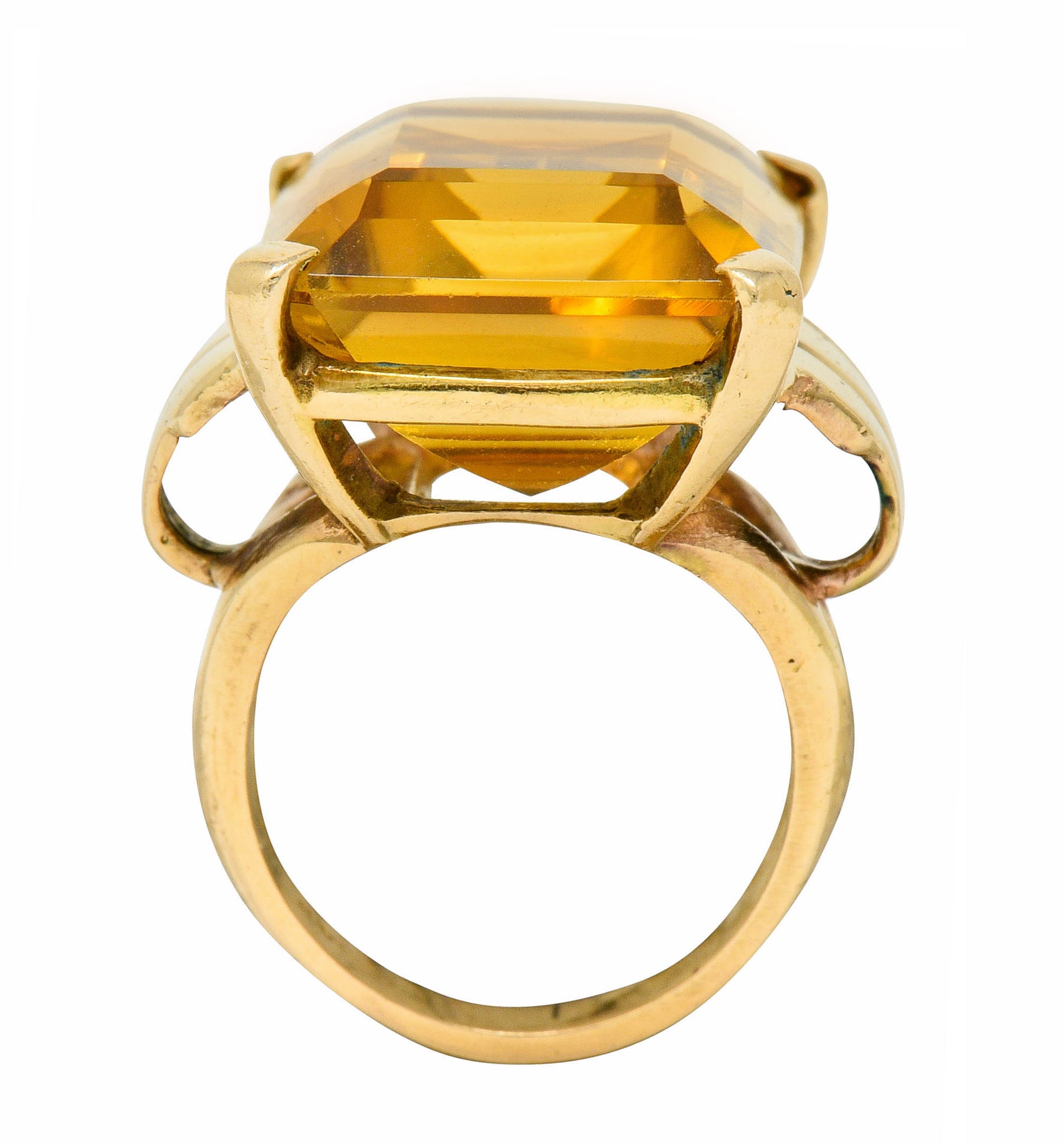 Retro Emerald Cut Citrine 14 Karat Gold Statement Ring Circa 1940 - Wilson's Estate Jewelry