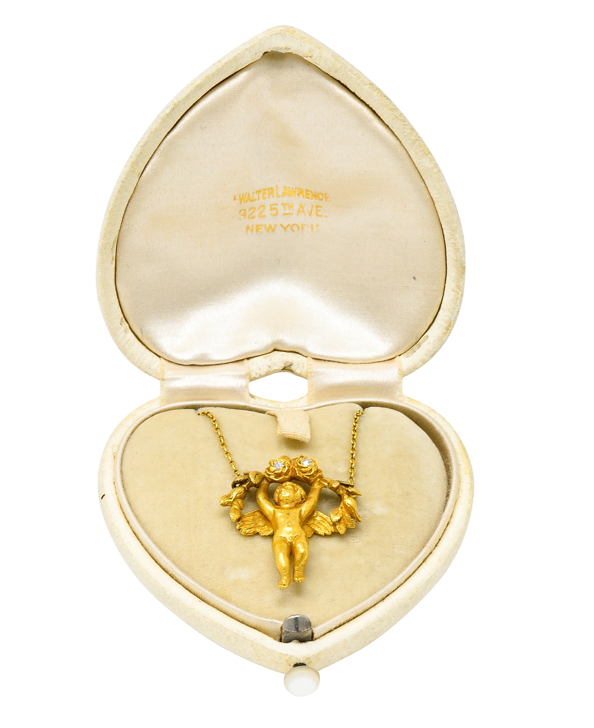 Art Nouveau Diamond 18 Karat Yellow Gold Cherub Station NecklaceNecklace - Wilson's Estate Jewelry