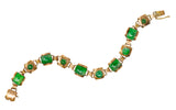 1940's Retro Jadeite Jade Cabochon 14 Karat Yellow Gold Vintage Link Bracelet GIA Wilson's Estate Jewelry