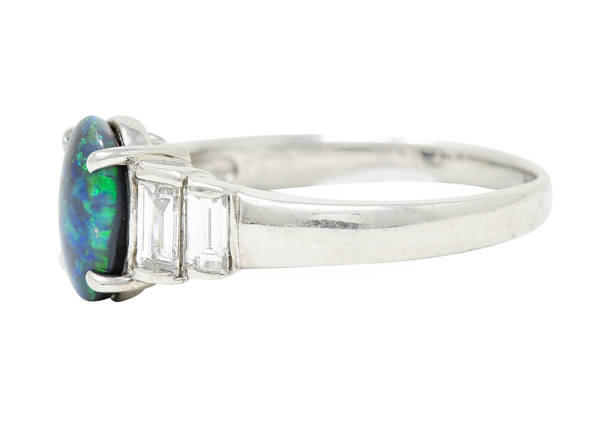 Black Opal Cabochon 0.47 CTW Diamond Platinum Gemstone RingRings - Wilson's Estate Jewelry