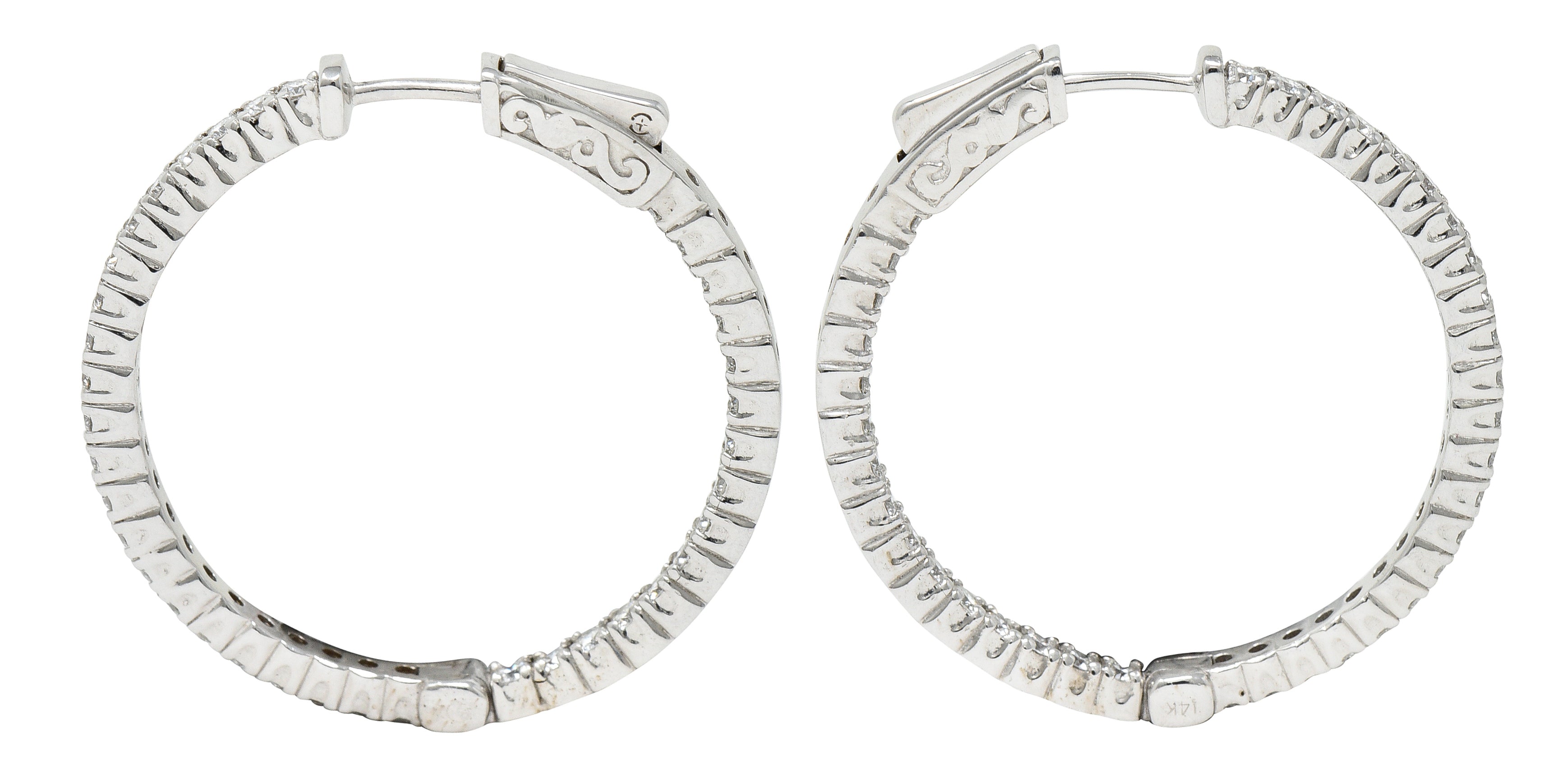 1.50 CTW Diamond 14 Karat White Gold Inside Out 30 MM Hoop EarringsEarrings - Wilson's Estate Jewelry