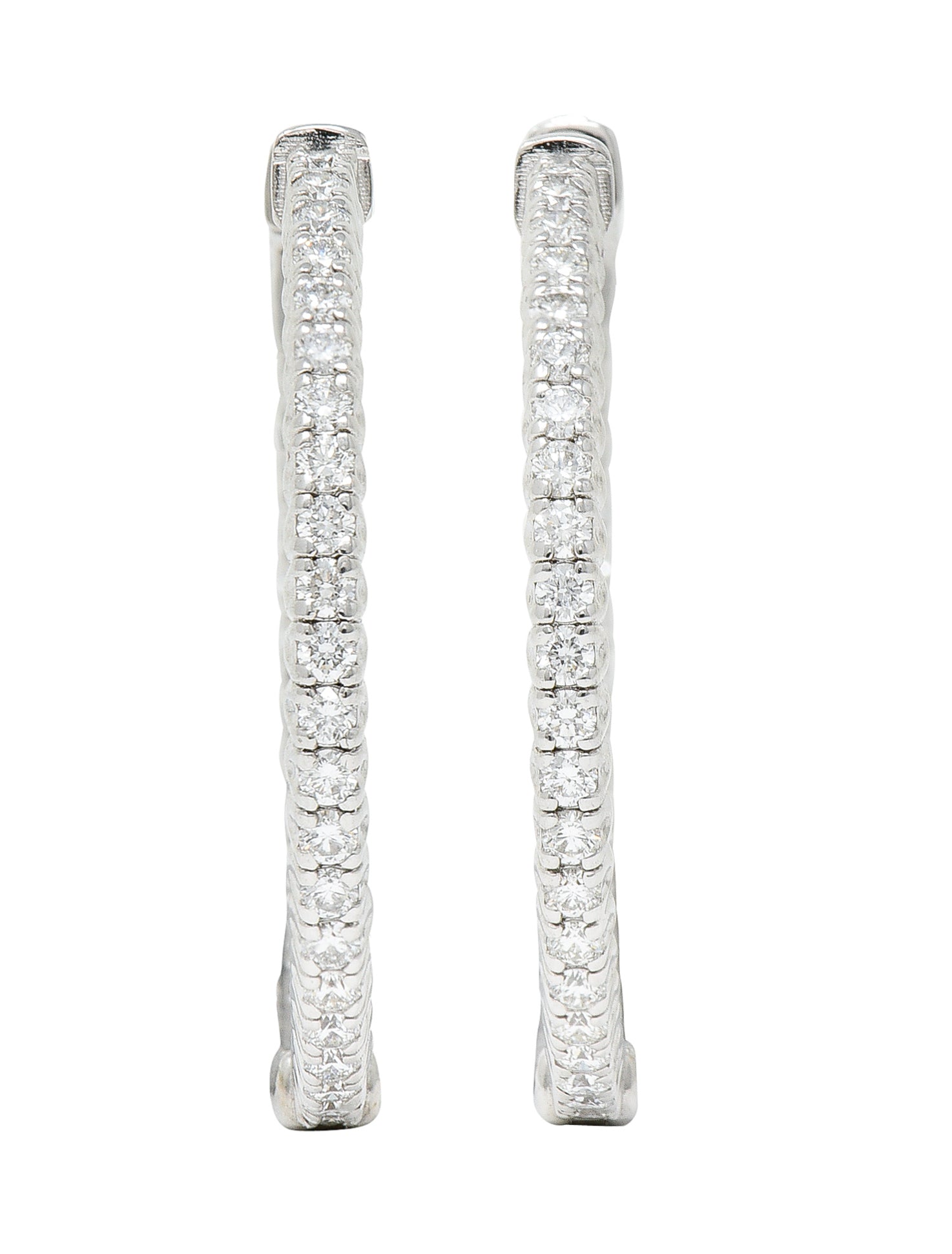 1.50 CTW Diamond 14 Karat White Gold Inside Out 30 MM Hoop EarringsEarrings - Wilson's Estate Jewelry