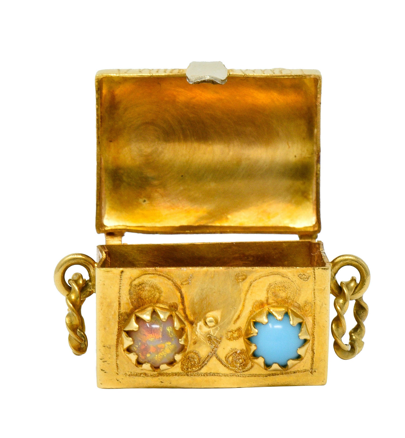 Vintage Glass 18 Karat Two-Tone Gold Treasure Chest Charmcharm - Wilson's Estate Jewelry