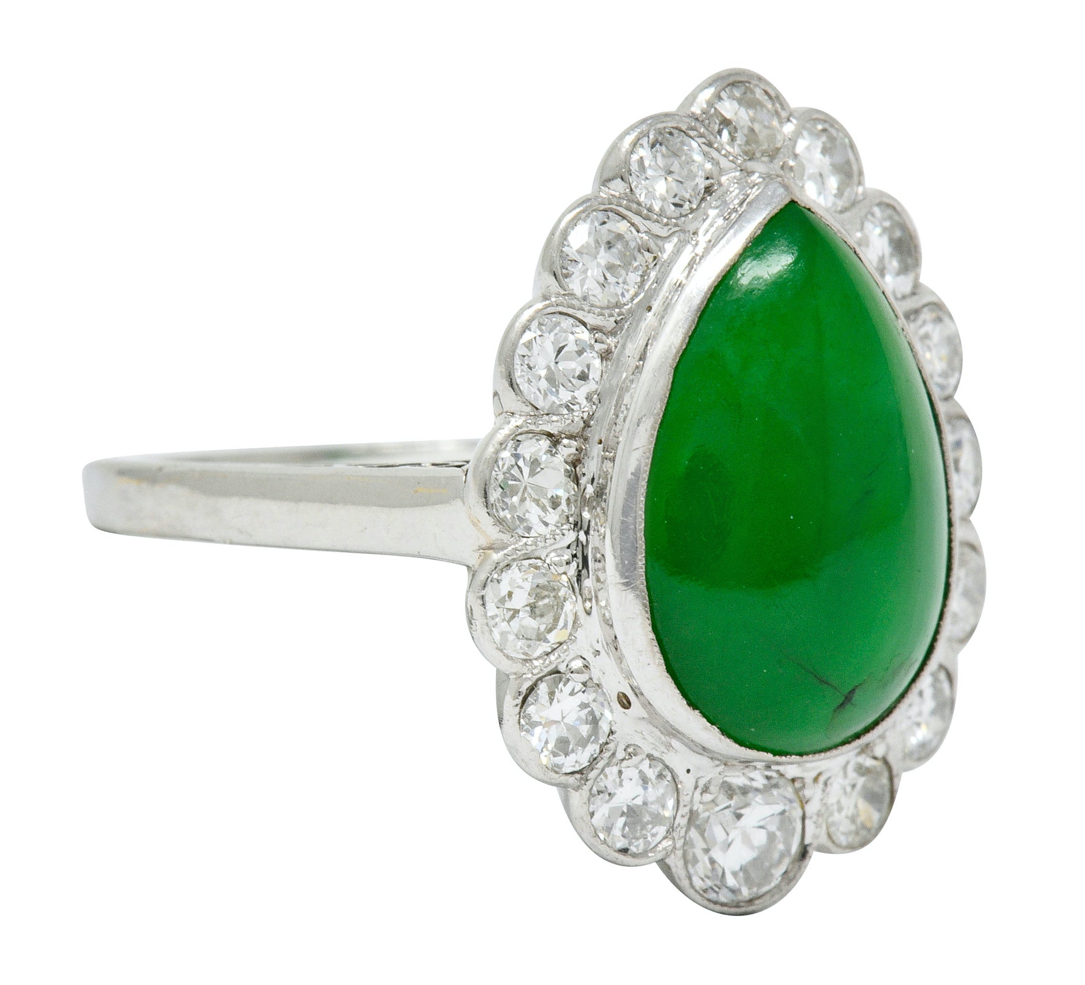 Deco Jadeite Jade Diamond Platinum Pear Cluster Ring GIA - Wilson's Estate Jewelry