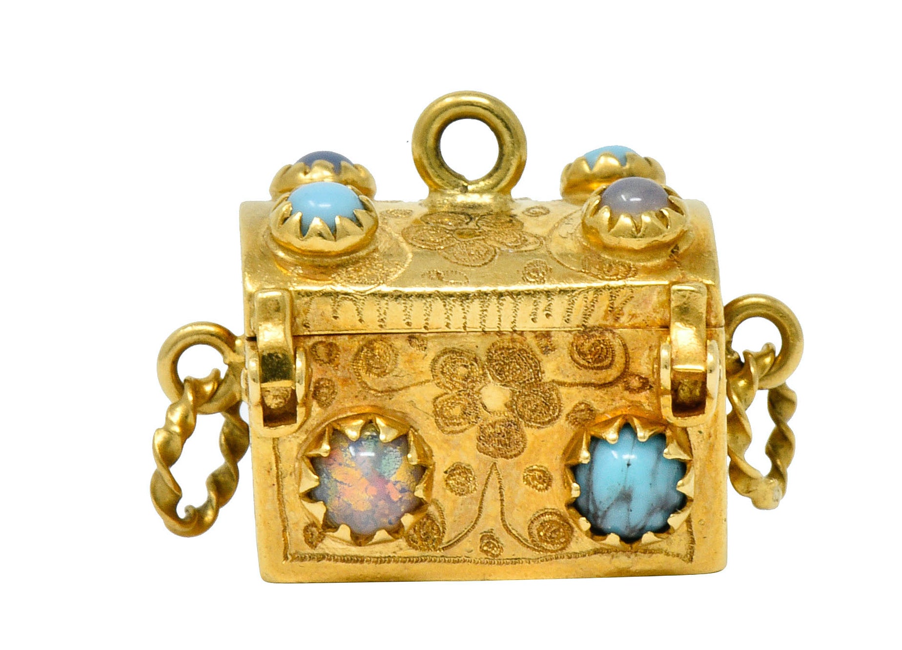 Vintage Glass 18 Karat Two-Tone Gold Treasure Chest Charmcharm - Wilson's Estate Jewelry