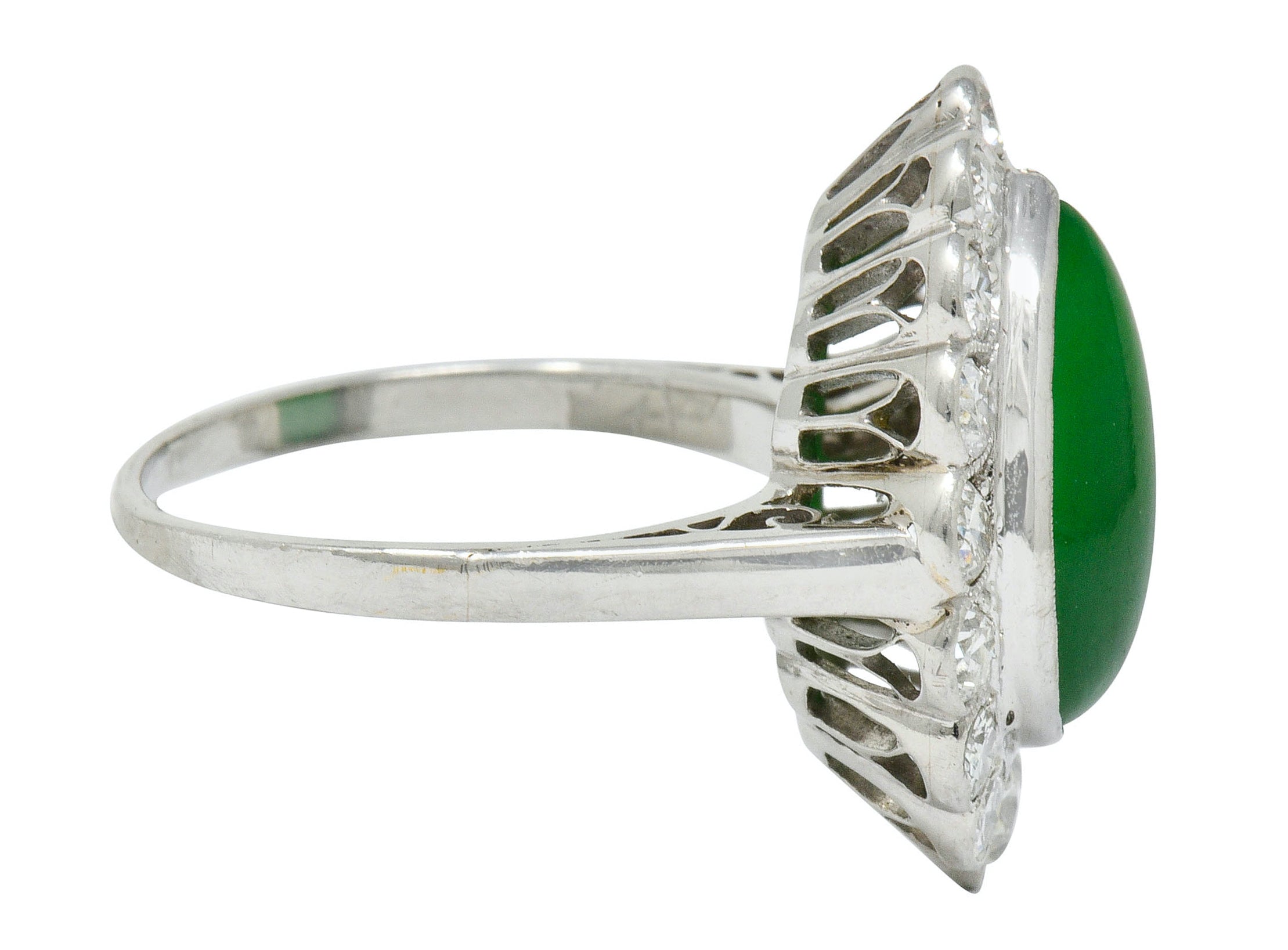 Deco Jadeite Jade Diamond Platinum Pear Cluster Ring GIA - Wilson's Estate Jewelry