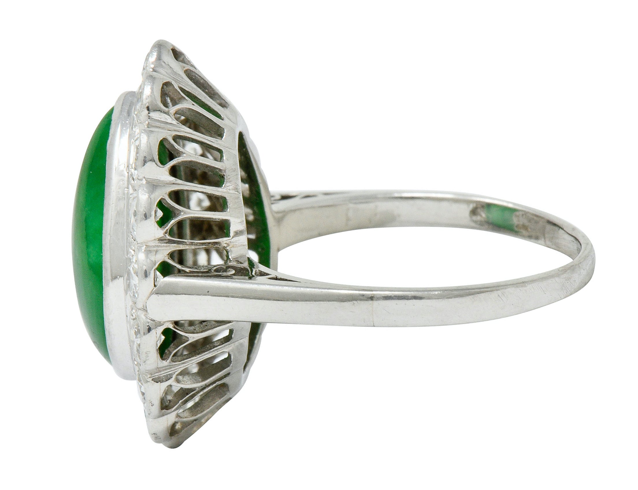 Deco Jadeite Jade Diamond Platinum Pear Cluster Ring GIA - Wilson's Estate Jewelry