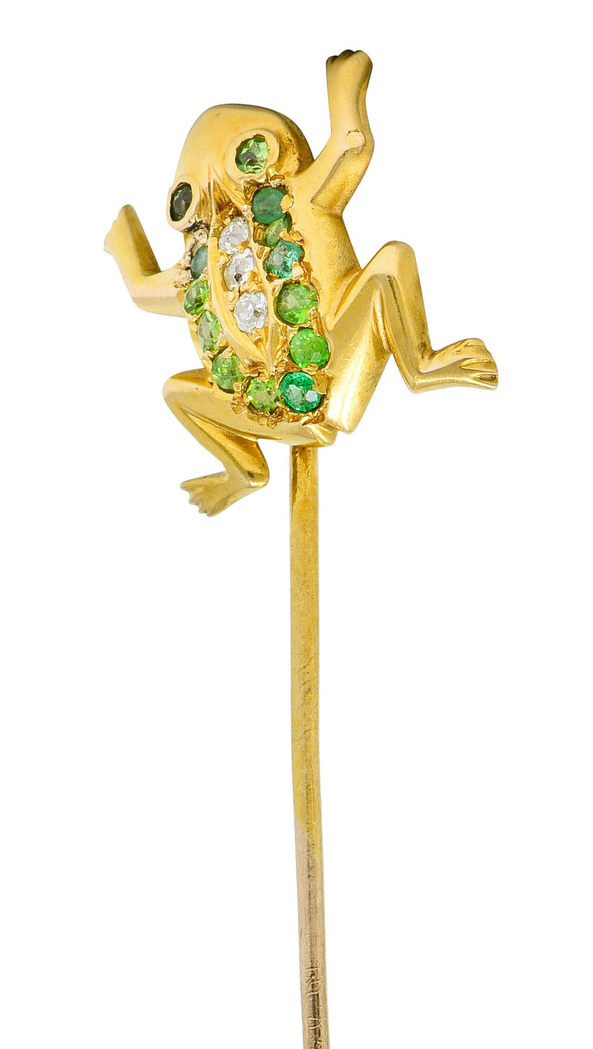 Art Nouveau Diamond Demantoid Garnet 14 Karat Gold Frog StickpinStick Pin - Wilson's Estate Jewelry