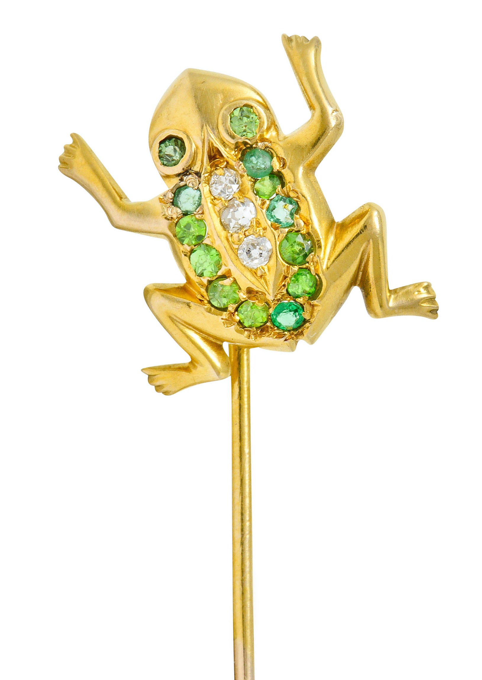 Art Nouveau Diamond Demantoid Garnet 14 Karat Gold Frog StickpinStick Pin - Wilson's Estate Jewelry