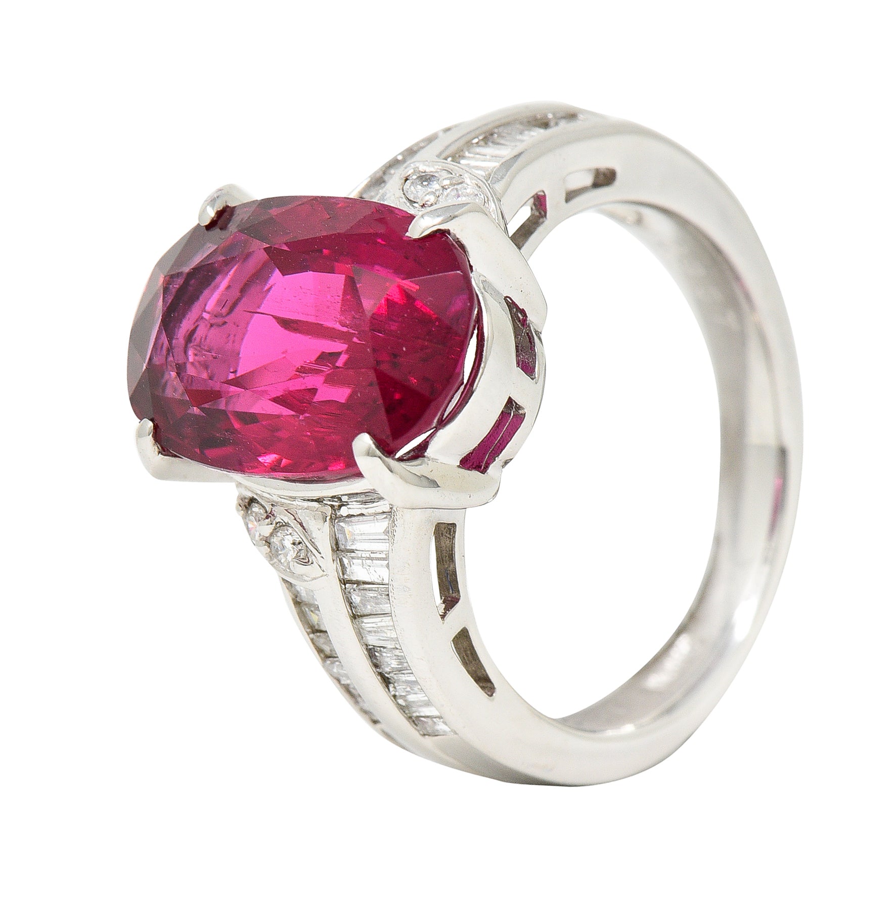 Contemporary 7.54 CTW Rubellite Tourmaline Diamond Platinum Cocktail RingRings - Wilson's Estate Jewelry