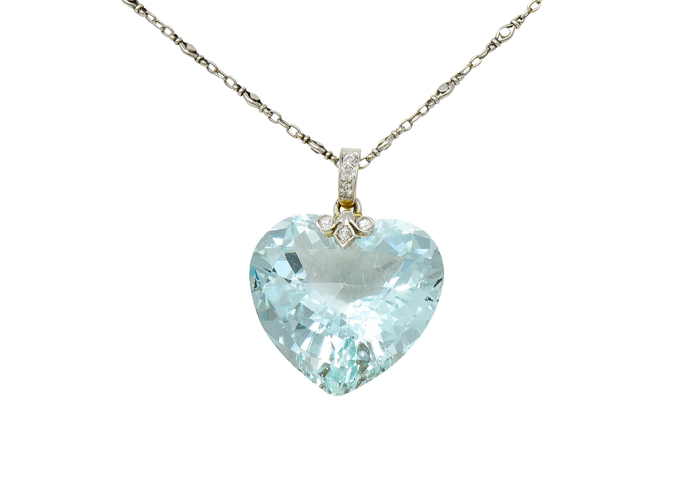 Bailey Banks & Biddle Edwardian 25 Carat Aquamarine Diamond Platinum Heart Pendant NecklaceNecklace - Wilson's Estate Jewelry