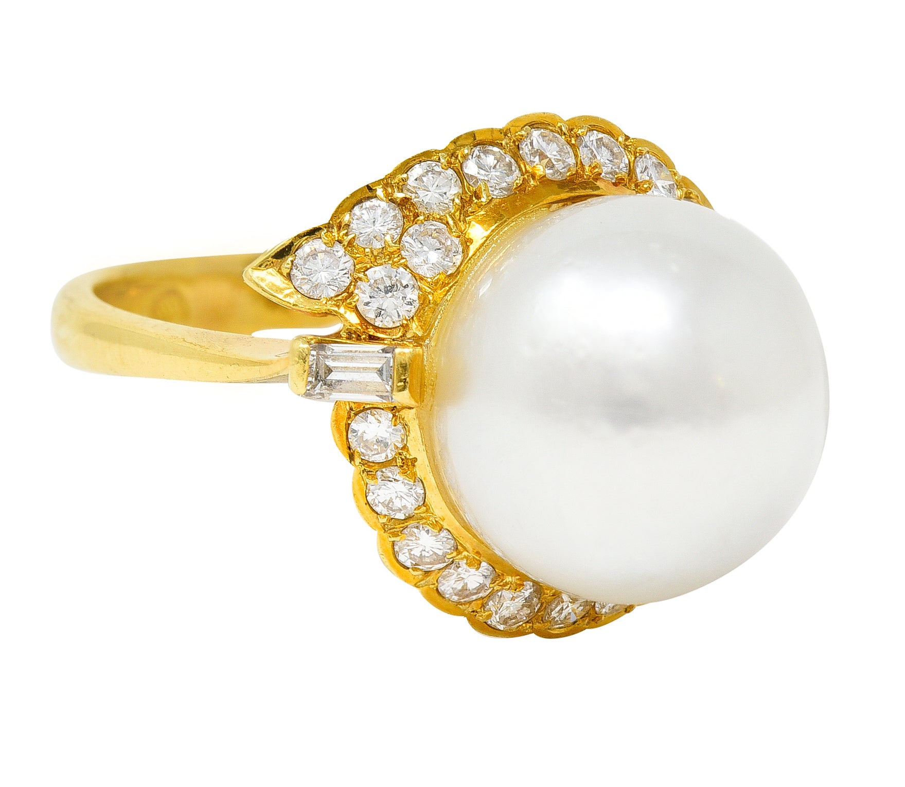 Vintage South Sea Pearl Diamond 18 Karat Yellow Gold Cluster Ring Wilson's Estate Jewelry