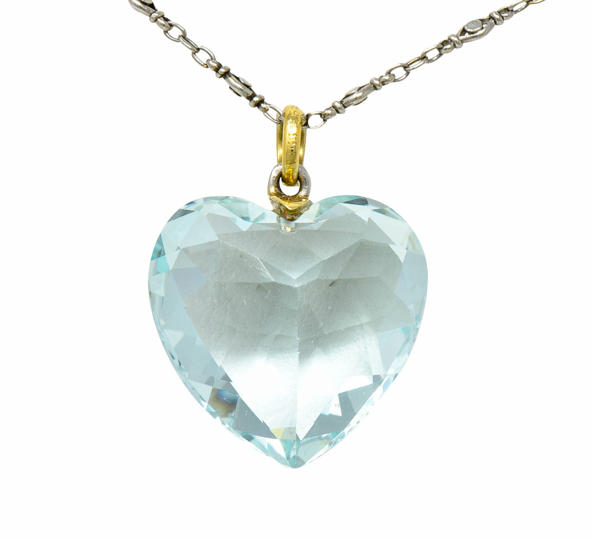 Bailey Banks & Biddle Edwardian 25 Carat Aquamarine Diamond Platinum Heart Pendant NecklaceNecklace - Wilson's Estate Jewelry