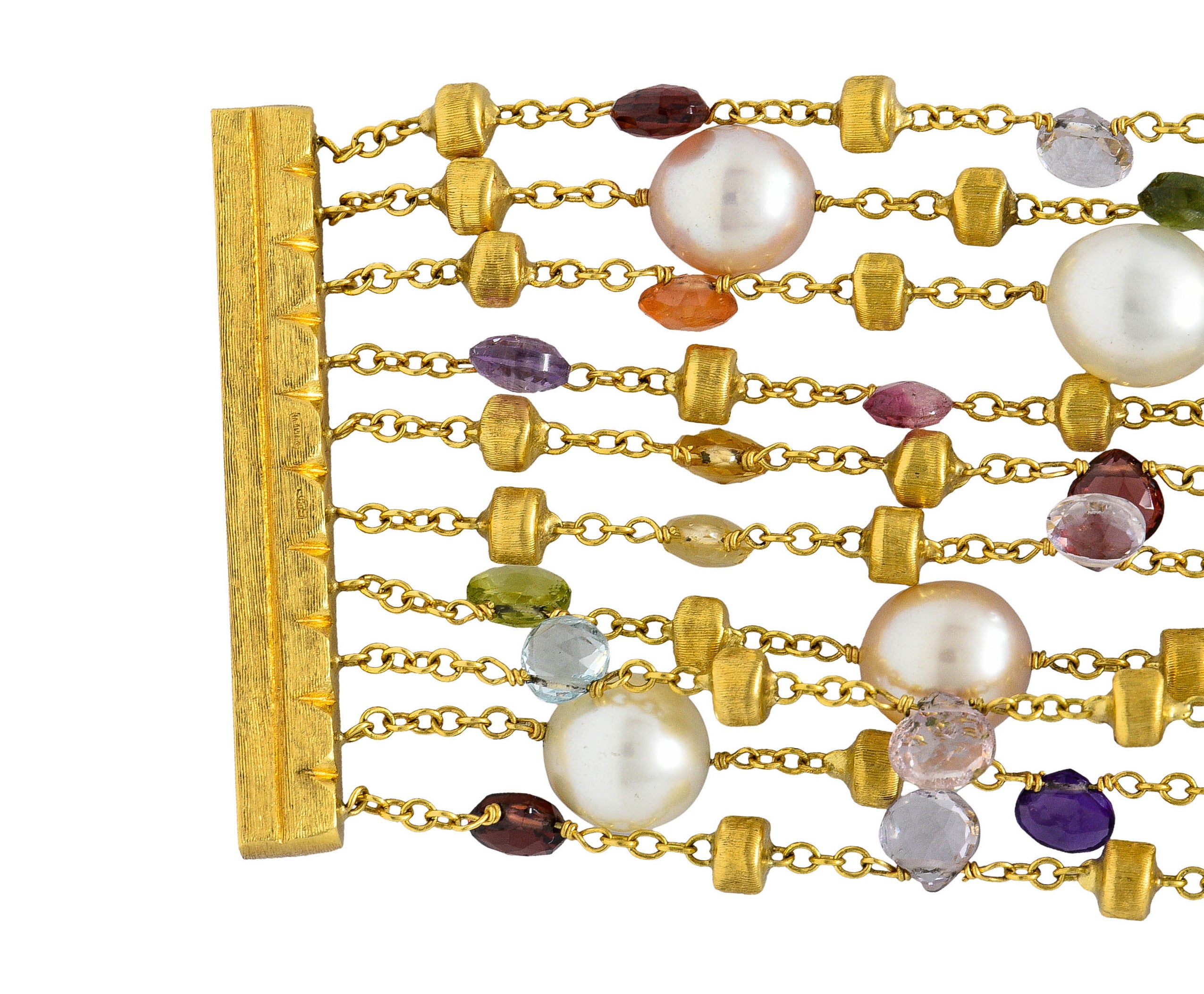 Marco Bicego Italian Multi-Gem Peridot Pearl 18 Karat Gold Paradise Strand Braceletbracelet - Wilson's Estate Jewelry