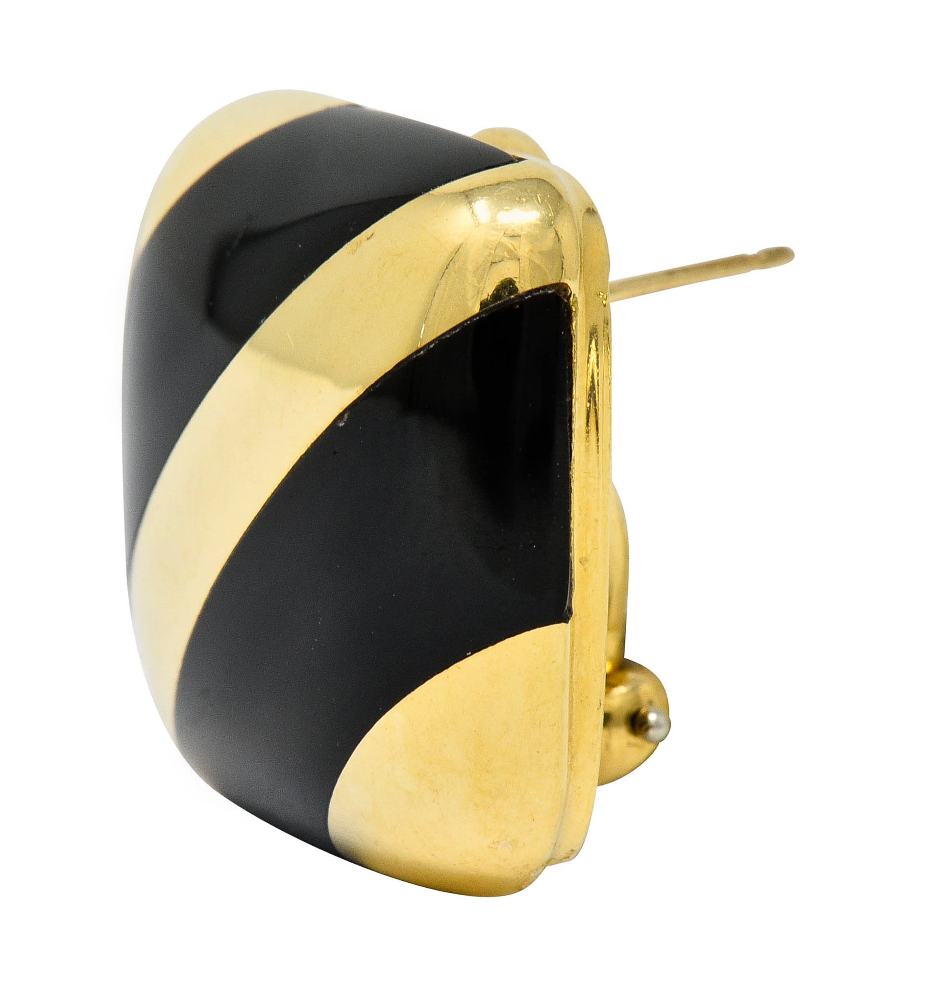 Vintage Onyx 18 Karat Gold Striped Cushion Earrings Contemporary - Wilson's Estate Jewelry