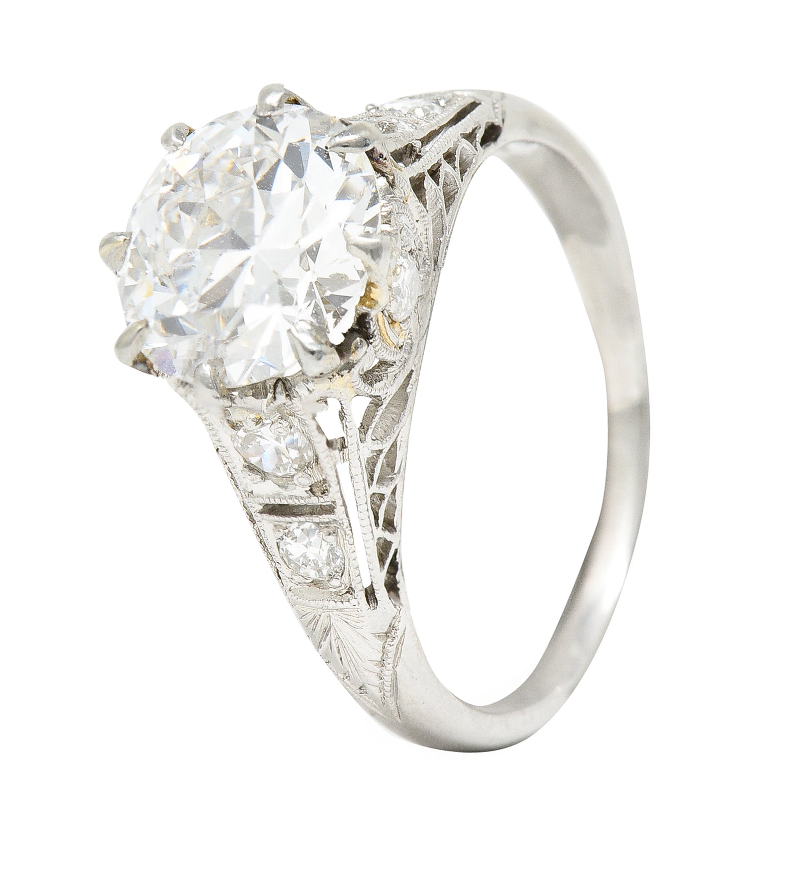 Art Deco 2.46 CTW Old European Cut Diamond Platinum Lotus Vintage Engagemqent Ring GIA Wilson's Estate Jewelry