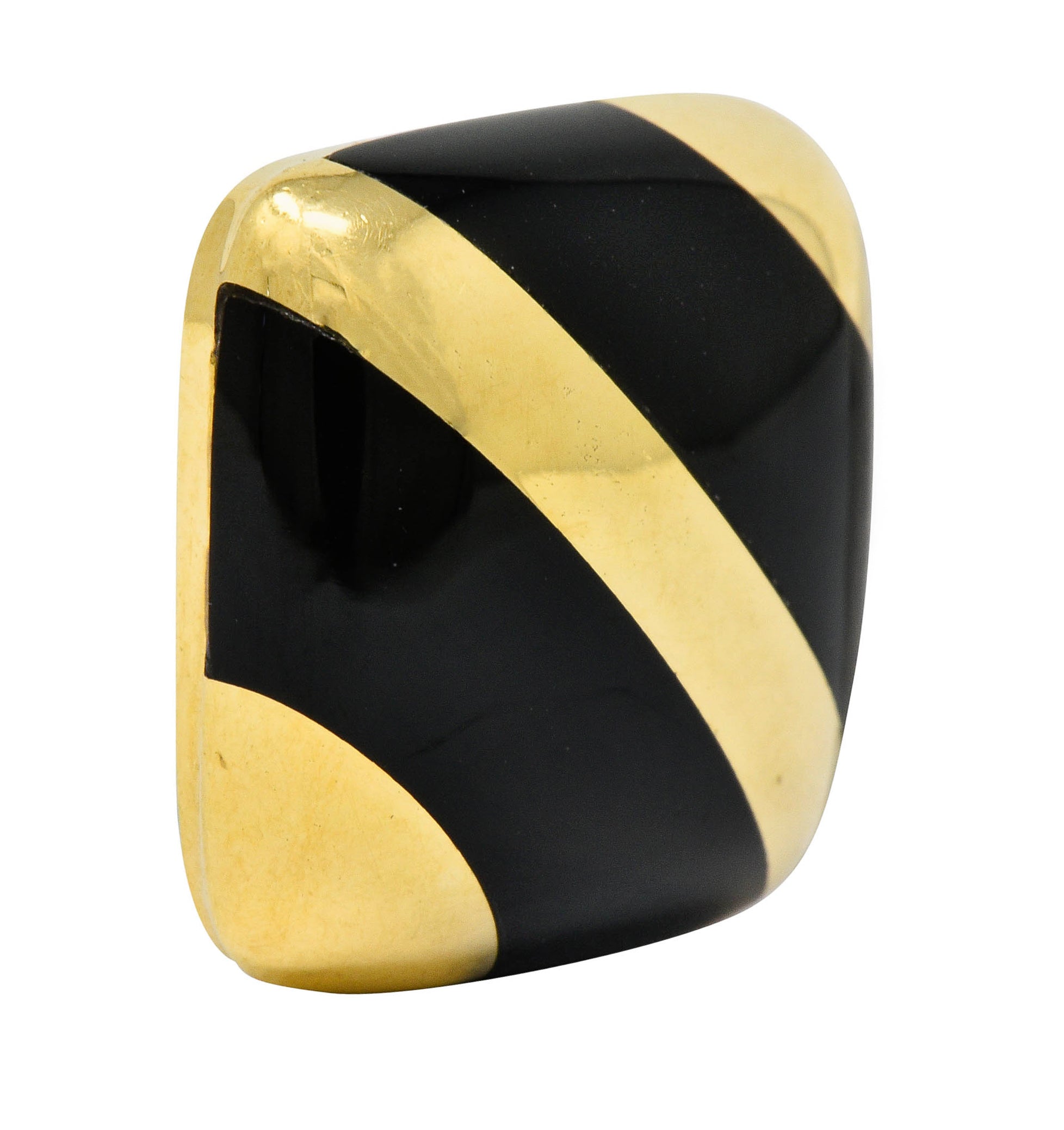 Vintage Onyx 18 Karat Gold Striped Cushion Earrings Contemporary - Wilson's Estate Jewelry