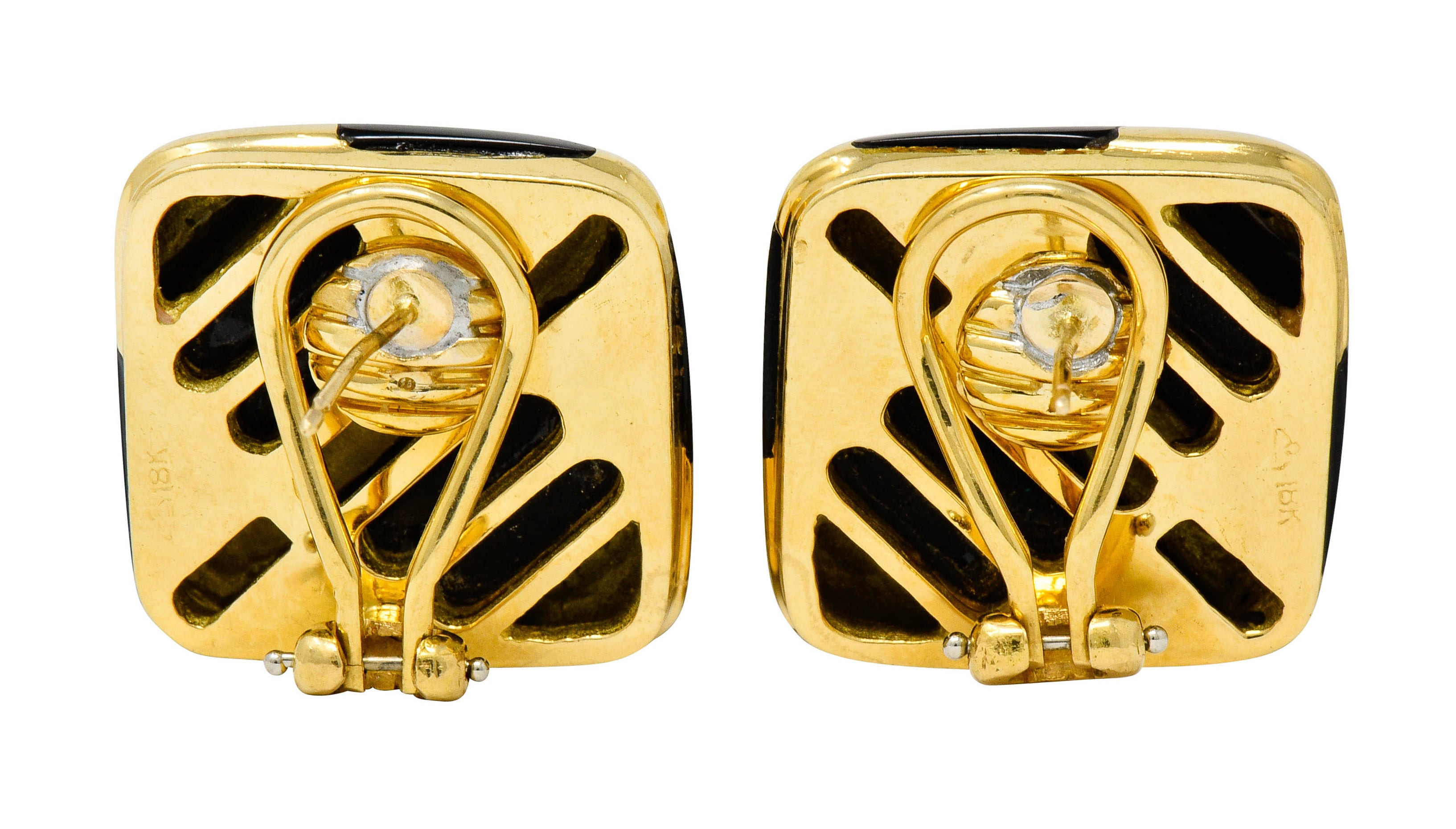 Vintage Onyx 18 Karat Gold Striped Cushion Earrings Contemporary - Wilson's Estate Jewelry