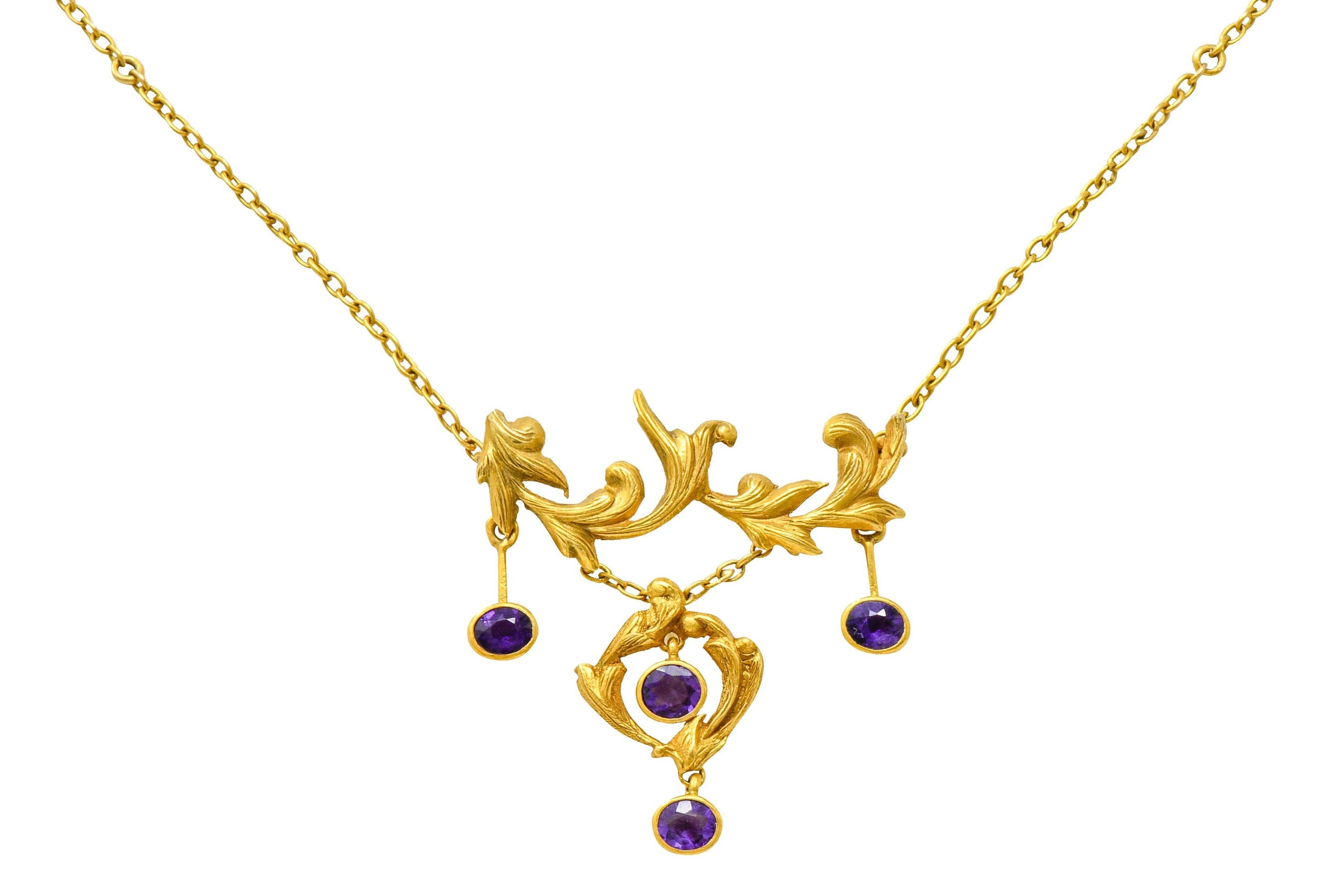 Art Nouveau Amethyst 14 Karat Gold Foliate Whiplash Swag NecklaceNecklace - Wilson's Estate Jewelry