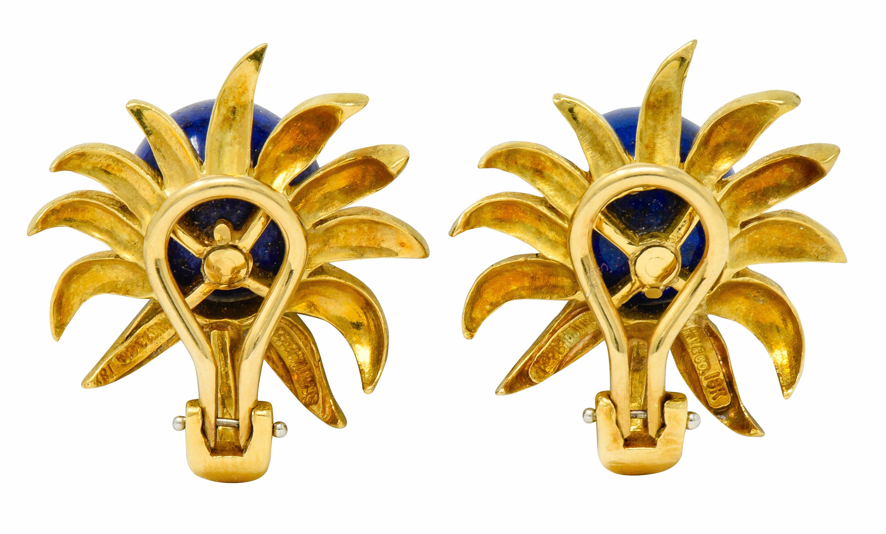 Schlumberger Tiffany & Co. Lapis Diamond 18 Karat Gold Floral Ear-Clip Earrings - Wilson's Estate Jewelry