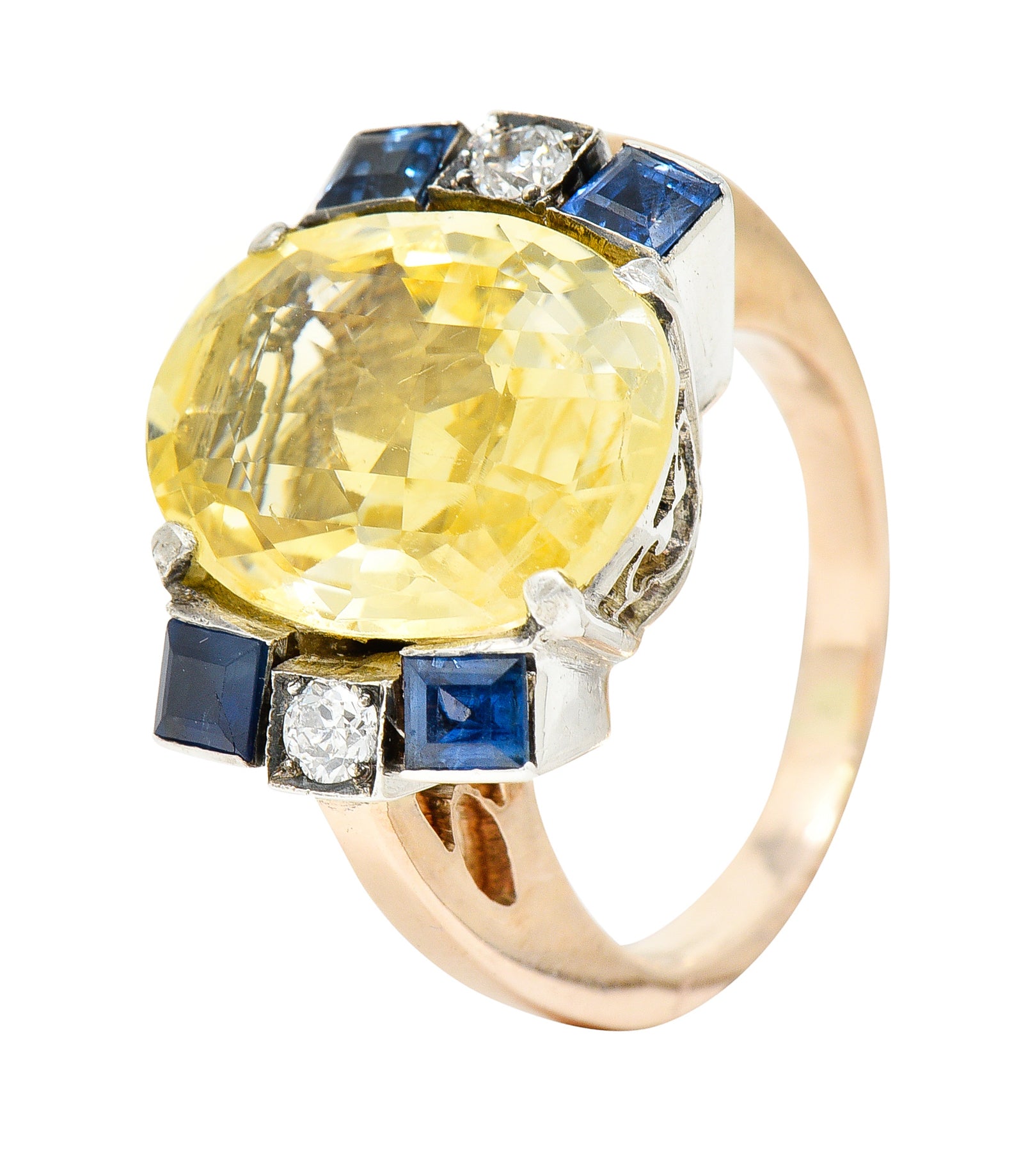 Art Deco 9.00 CTW Yellow Sapphire Diamond 14 Karat Gold Gemstone RingRings - Wilson's Estate Jewelry