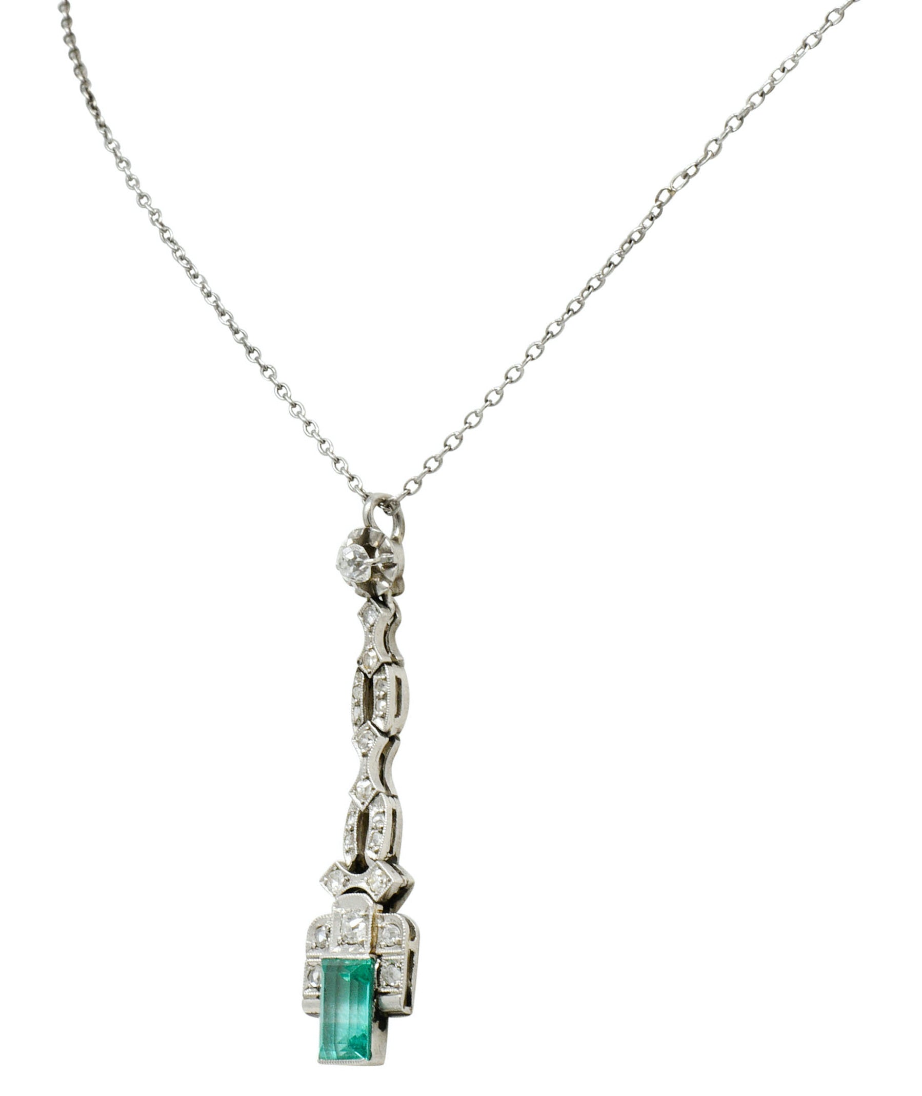 1920's Art Deco 1.35 CTW Emerald Diamond Platinum Pendant NecklaceNecklace - Wilson's Estate Jewelry