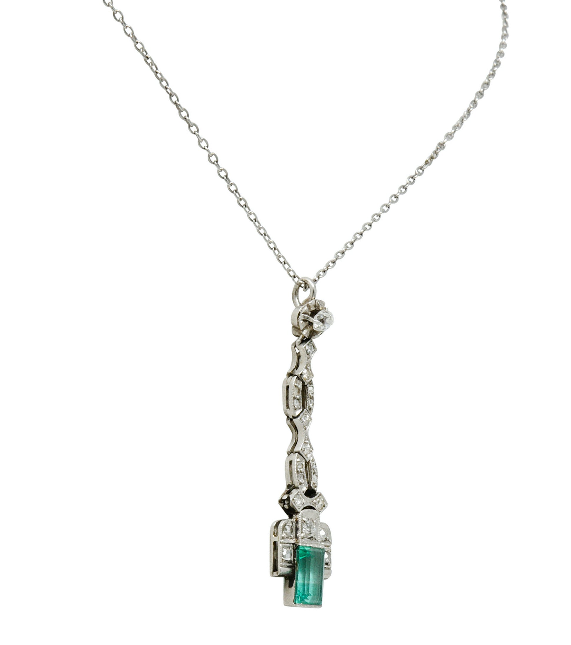 1920's Art Deco 1.35 CTW Emerald Diamond Platinum Pendant NecklaceNecklace - Wilson's Estate Jewelry