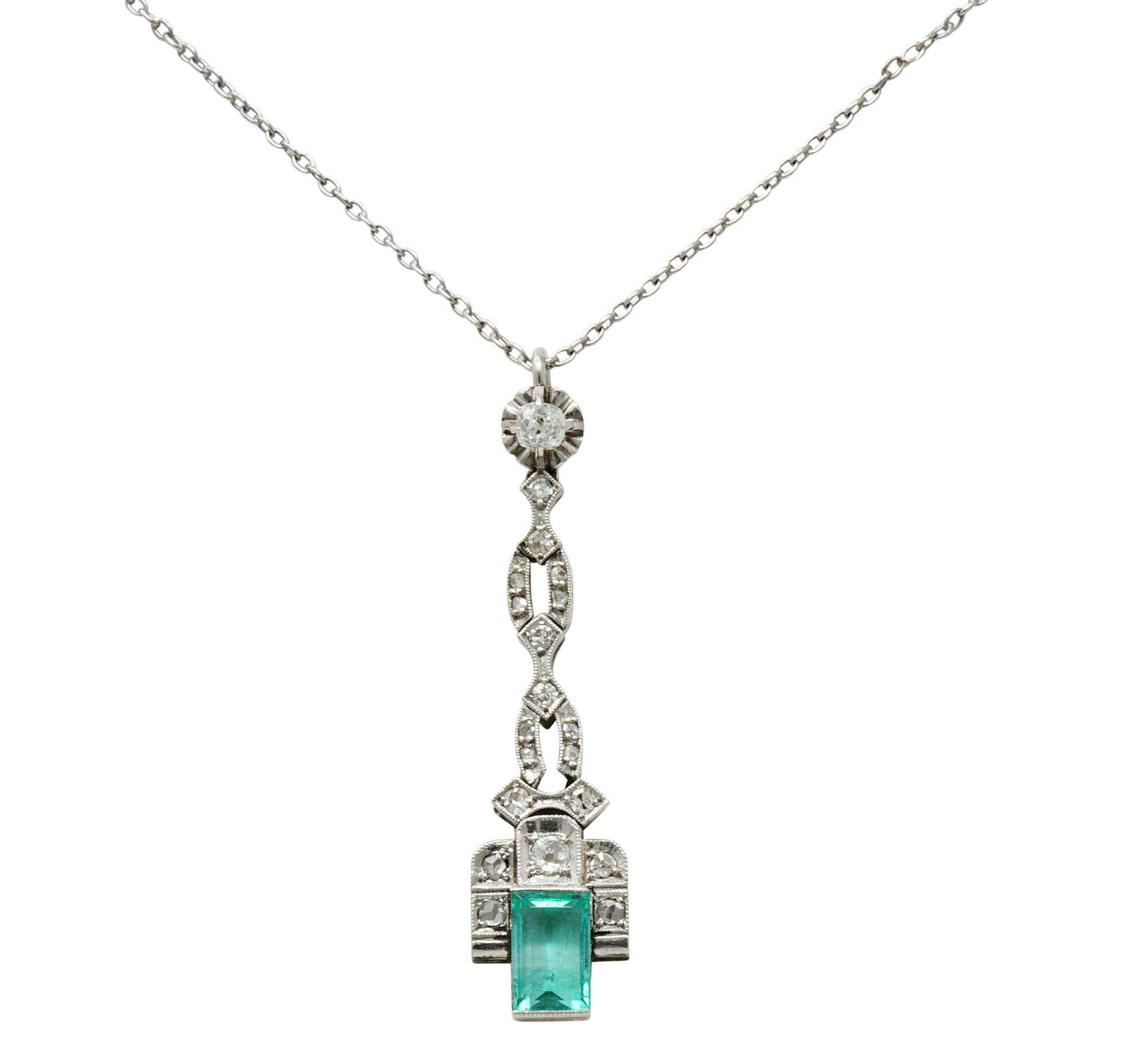 1920's Art Deco 1.35 CTW Emerald Diamond Platinum Pendant NecklaceNecklace - Wilson's Estate Jewelry